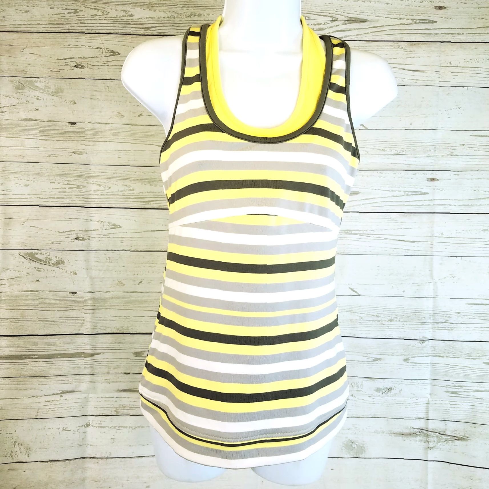 Vintage Lucy Womens Tank Top Size S Gray Yellow Striped Built in Bra Shelf Size S / US 4 / IT 40 - 2 Thumbnail