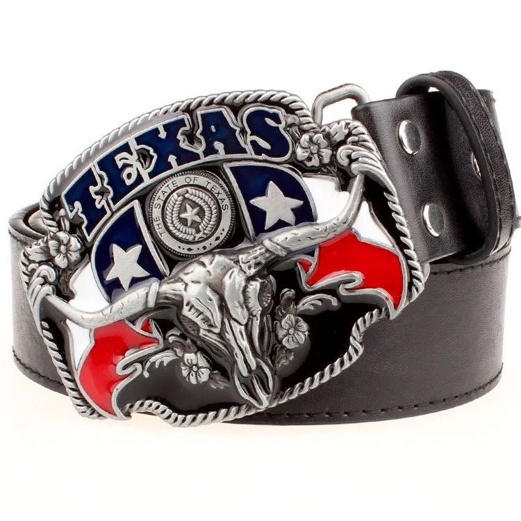 image of Texas Bull Cowboy Pu Leather Belt in Black, Men's