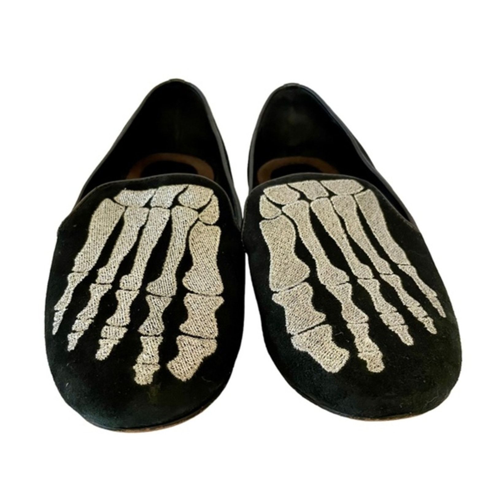 Other Mara & Mine Jem Skull Slippers Silver Skeleton Suede Flats Size US 5 / IT 35 - 12 Thumbnail