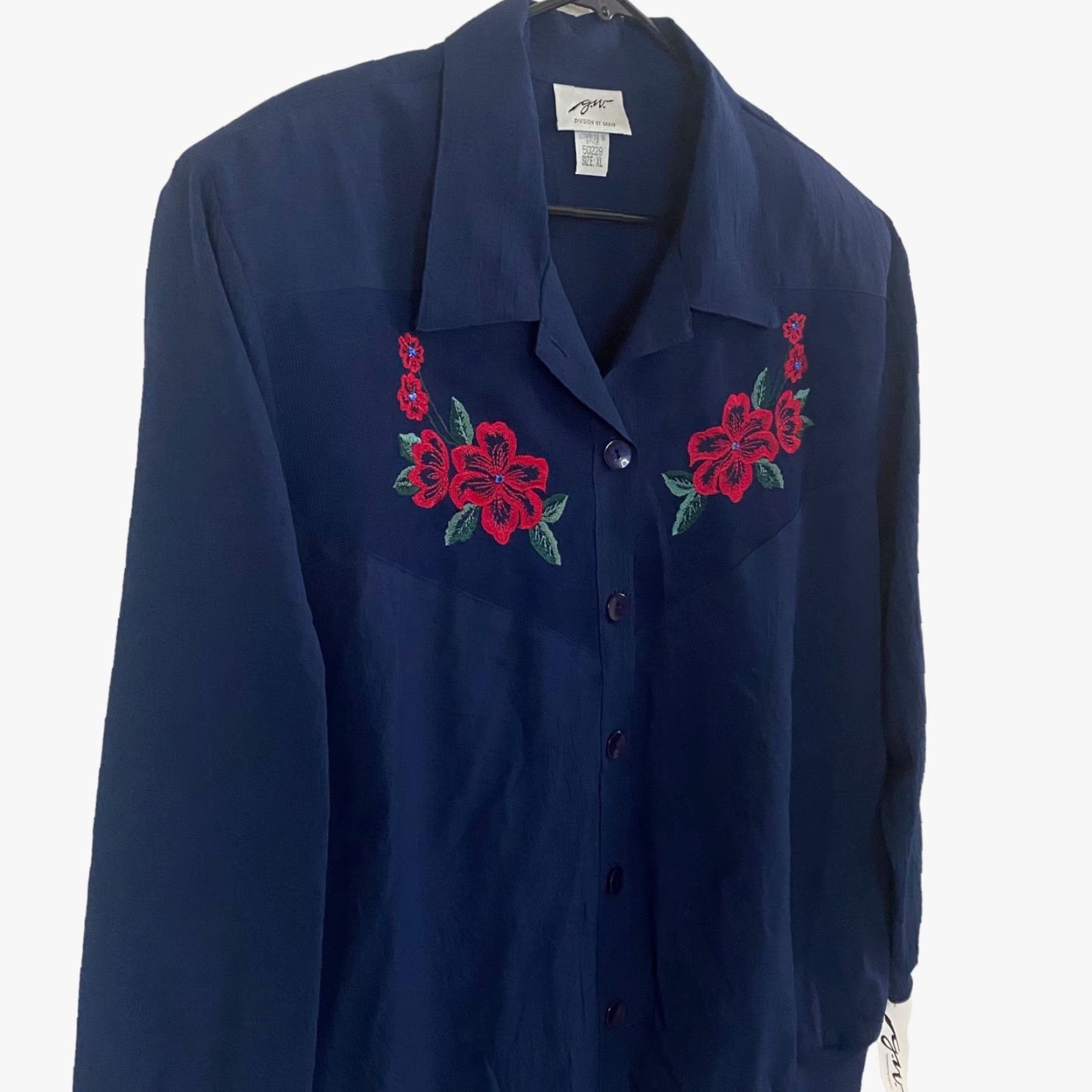 GRAFF VINTAGE G.W. Division Of Graff Floral Embroidered Button-Up Blouse Womens XL New Size XL / US 12-14 / IT 48-50 - 4 Thumbnail