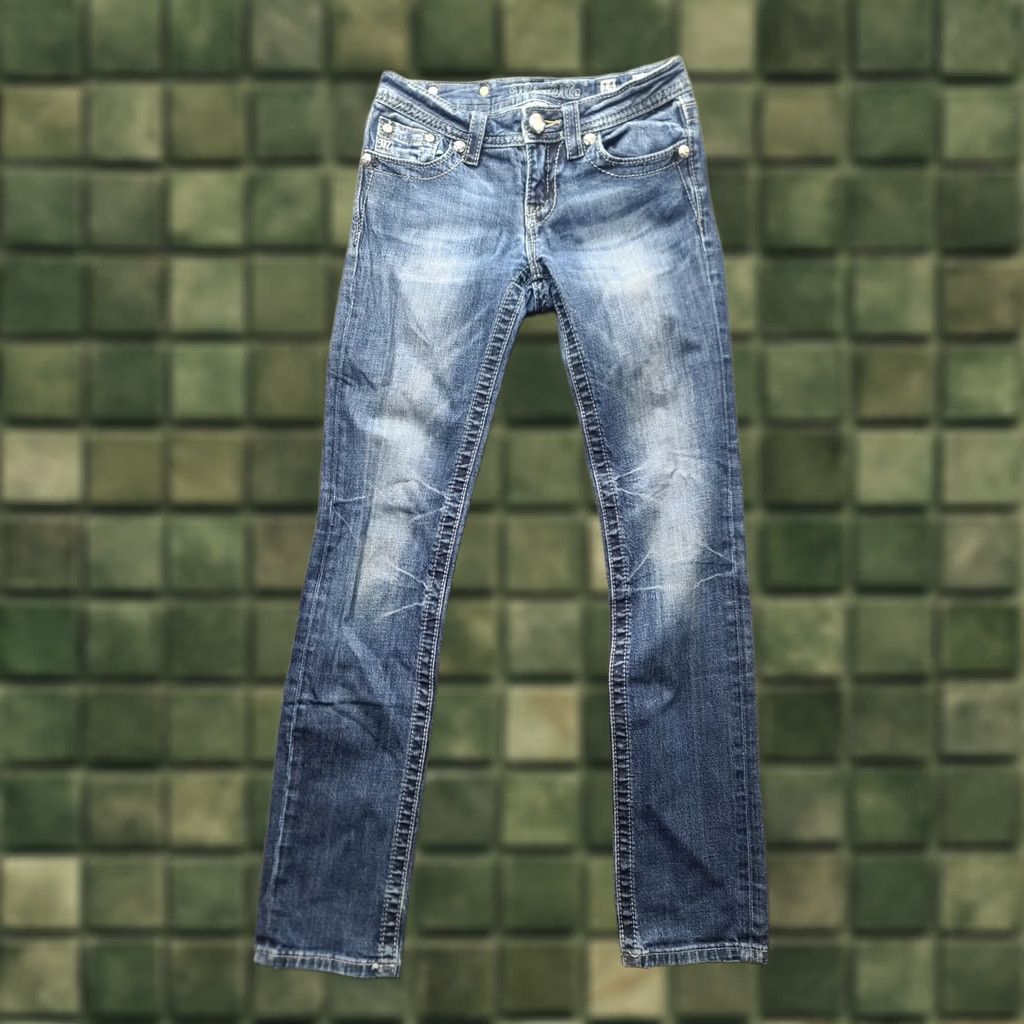 Miss Me Miss Me Jeans Girls 14 Skinny Fit Straight 5-Pocket Denim Low Rise Blue Bedazzled Rhinestone Embroidered Measurements Ready Size 36" / US 14 / IT 50 - 1 Thumbnail
