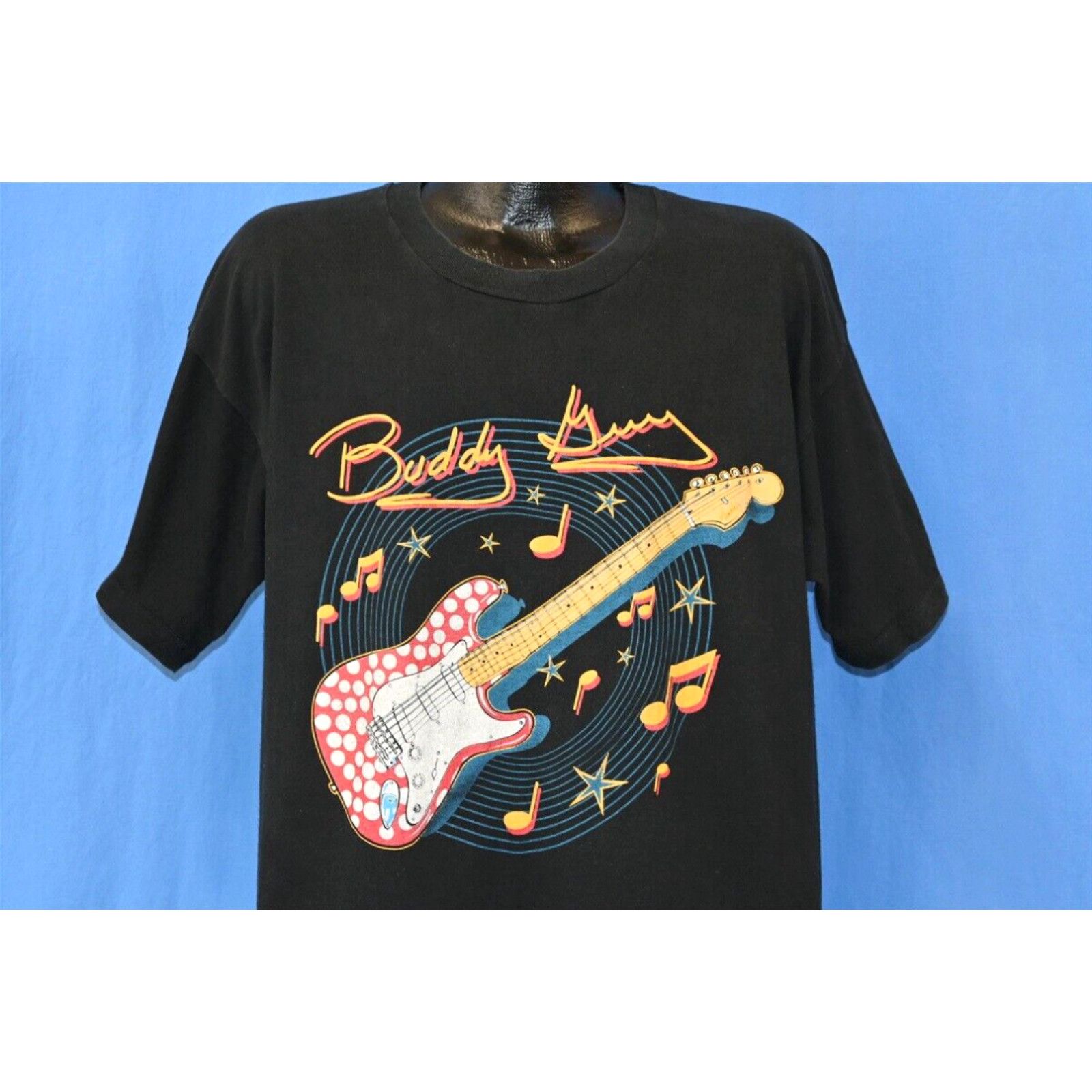 image of Vintage 90's Buddy Guy Slippin In To Your Town Blue Guitar 1995 1996 T-Shirt XL in White, Men's