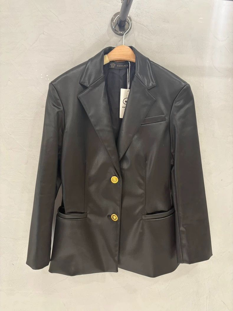 Versace Versace Black leather coat Size 3XL / US 20-22 - 1 Thumbnail