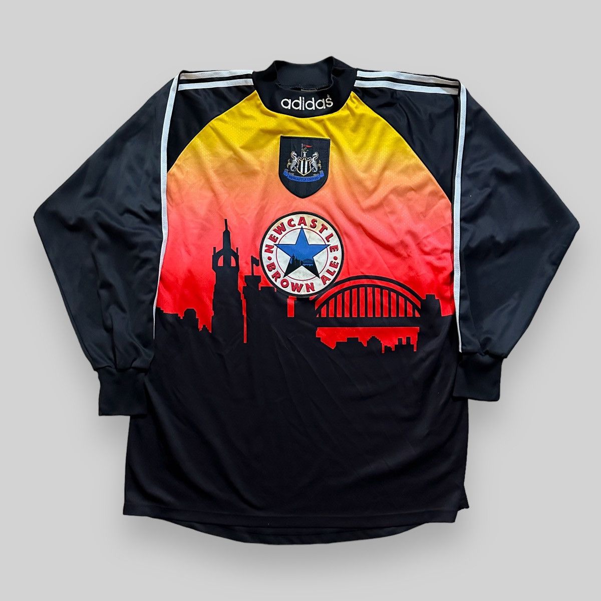 image of Vintage Newcastle 1996 Adidas Goalkeeper Soccer Shirt in Black/Orange, Men's (Size XL)