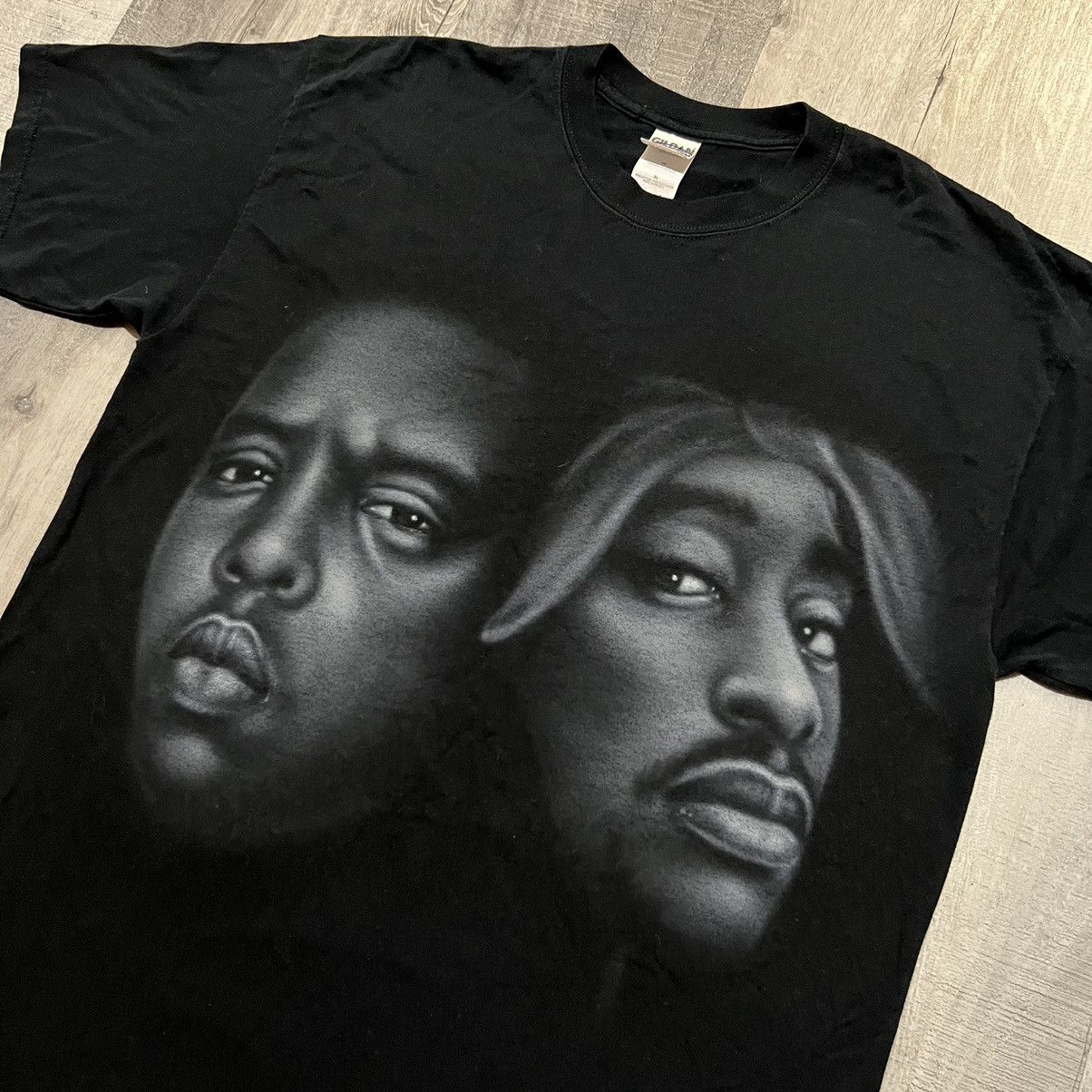 Rap Tees × Vintage VTG Tupac Shakur Biggie Smalls Black Y2K Hip Hop Rap Tee Size US XL / EU 56 / 4 - 2 Thumbnail