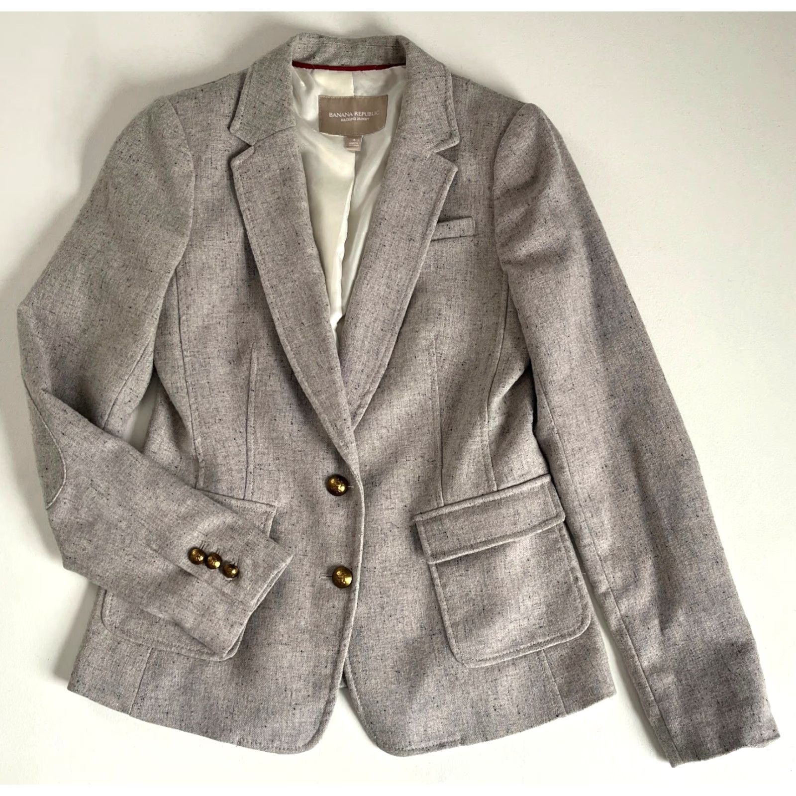 Banana Republic VINTAGE Banana Republic Blazer Wool Blend Size 4 Gray Women’s Hacking Jacket Elbow Patches Blazer Business 2000s Womens Size S / US 4 / IT 40 - 3 Thumbnail