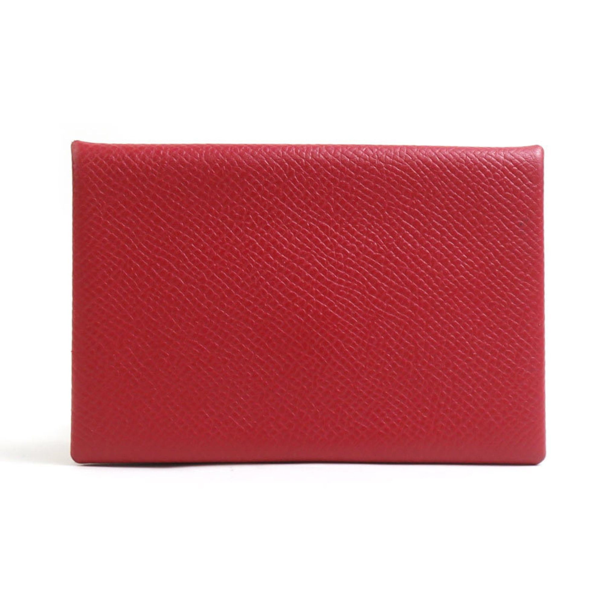 Hermes Hermes Hermès Calvi Leather Card Case in Dark Red for Women, e61279a Size ONE SIZE - 1 Thumbnail