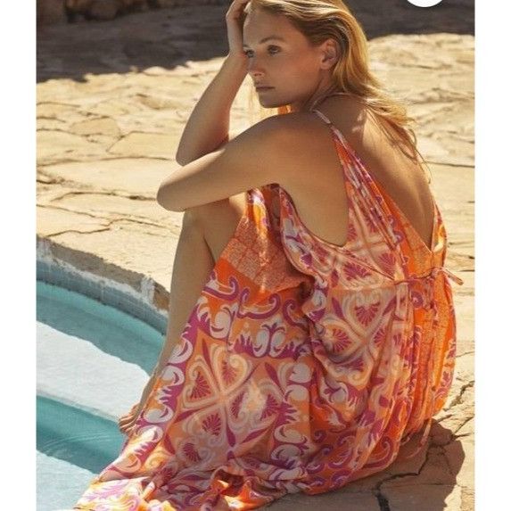 Anthropologie Anthropologie Orange Print Cover-Up Midi Dress Size XS / US 0-2 / IT 36-38 - 2 Thumbnail