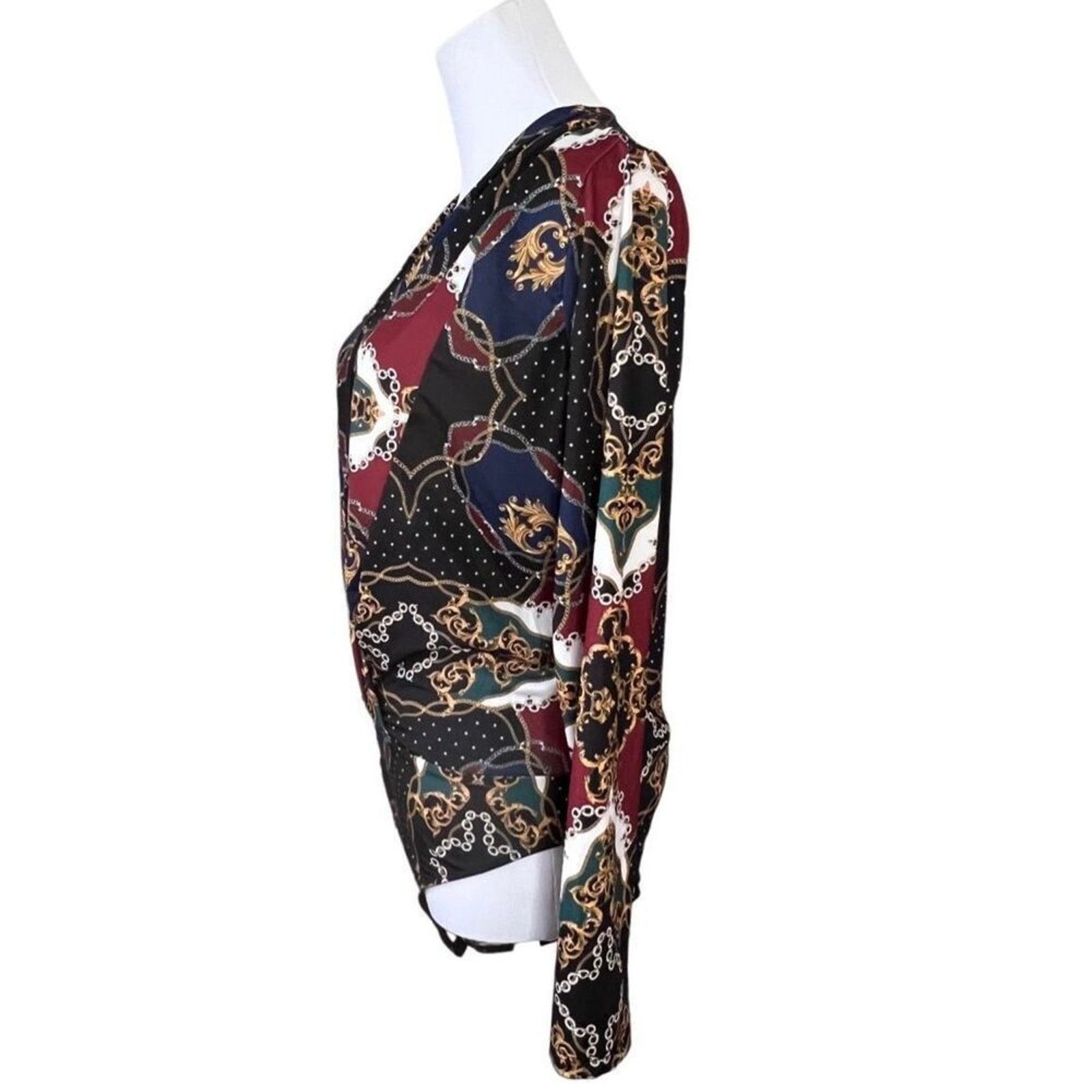 Zara Zara Nautical Wrap Bodysuit Top Blue Burgundy Chains MEDIUM Size M / US 6-8 / IT 42-44 - 4 Thumbnail