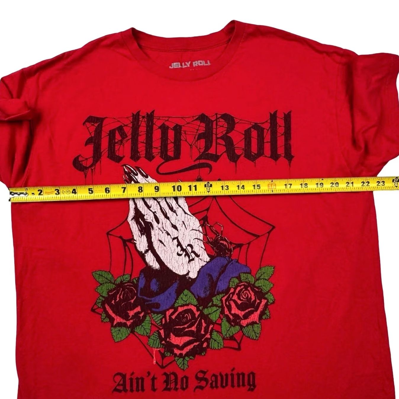 Vintage Jelly Roll Ain't No Saving Men's Graphic T-Shirt Red XL Short Sleeve Large Praying Hand Graphic on Front Size US XL / EU 56 / 4 - 7 Thumbnail