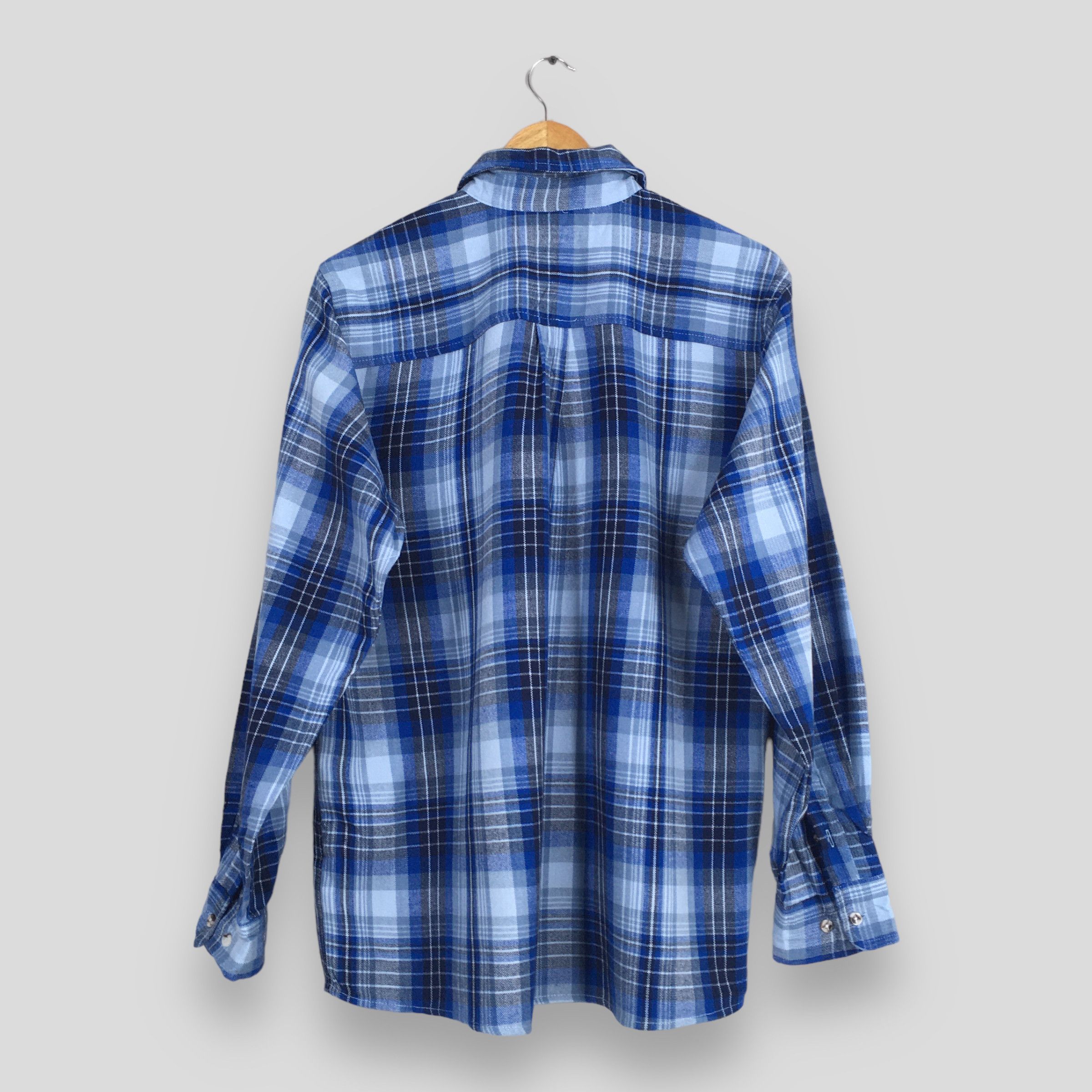 Flannel Vintage Plaid Shadow Checked Tartan Blue Flannel Shirt Large Size US L / EU 52-54 / 3 - 6 Thumbnail