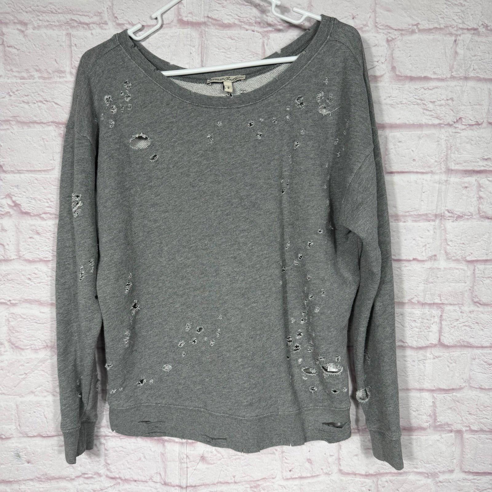 Express Express One Eleven Small Distressed Gray Sweatshirt Size ONE SIZE - 1 Thumbnail