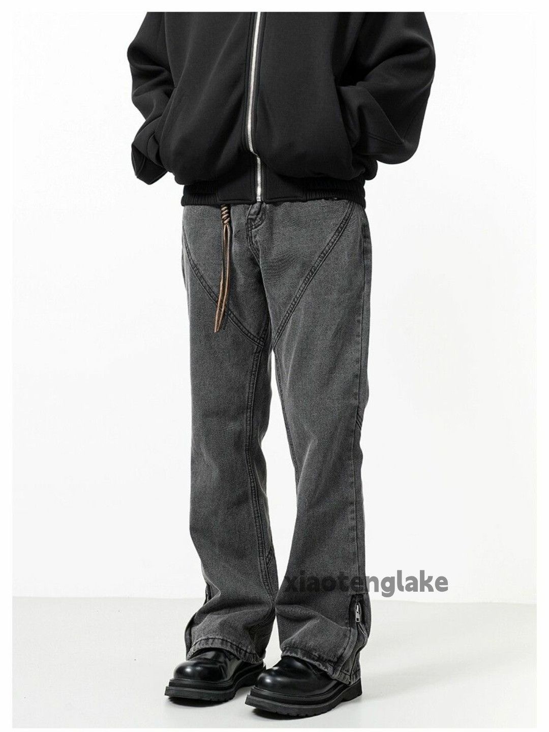 patchwork zipper utility punk flared jeans