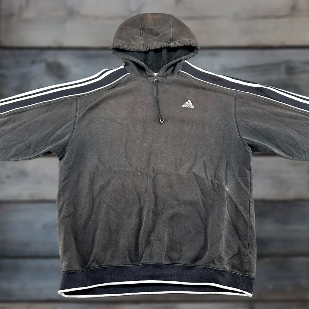 Adidas VINTAGE adidas Hoodie Mens L Black Pullover Stripe Distressed Sun Faded 90s Size US L / EU 52-54 / 3 - 1 Thumbnail