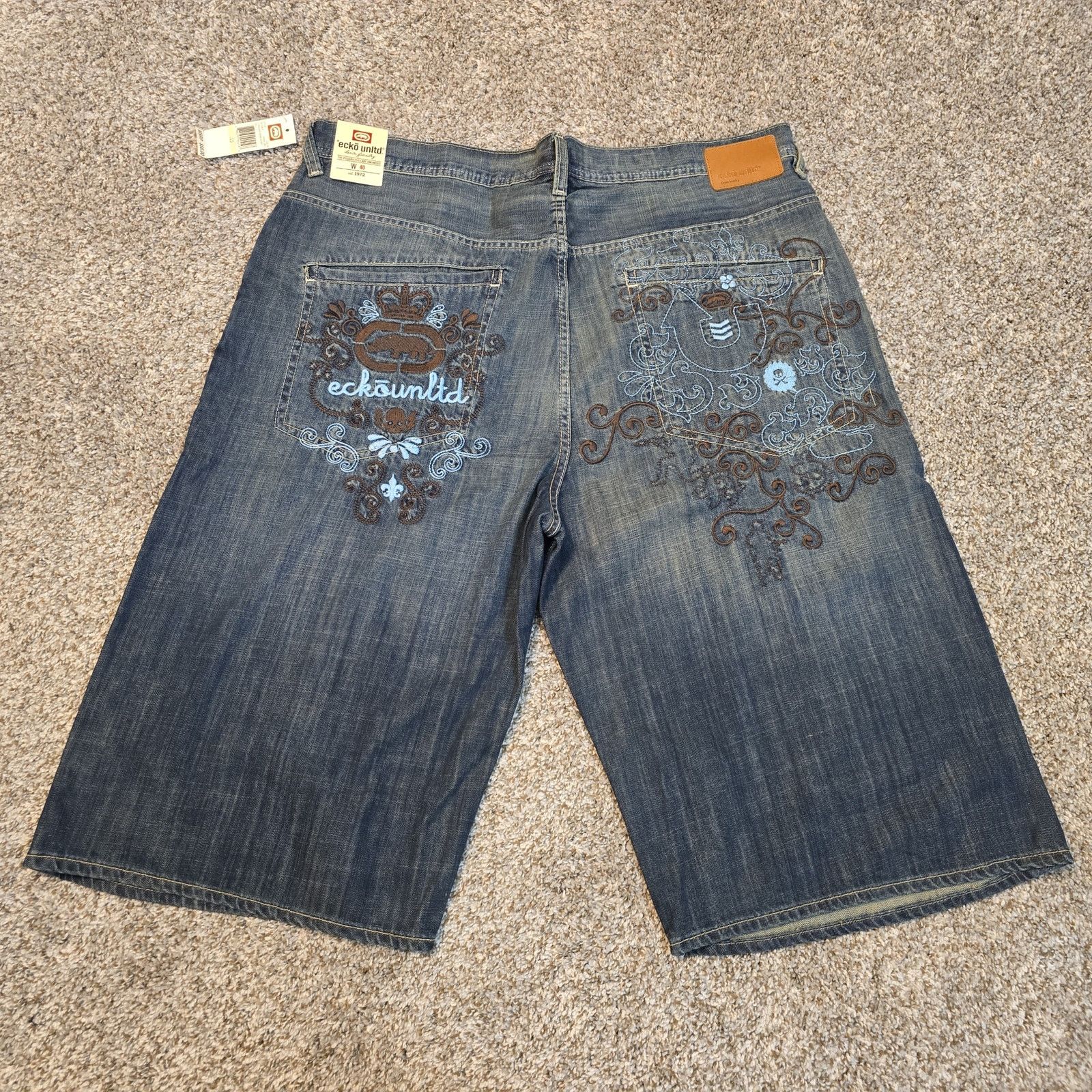Ecko Unltd. NWT DS Y2K Vintage Ecko Unltd Baggy Jean Shorts Embroidered Size US 40 / EU 56 - 1 Thumbnail