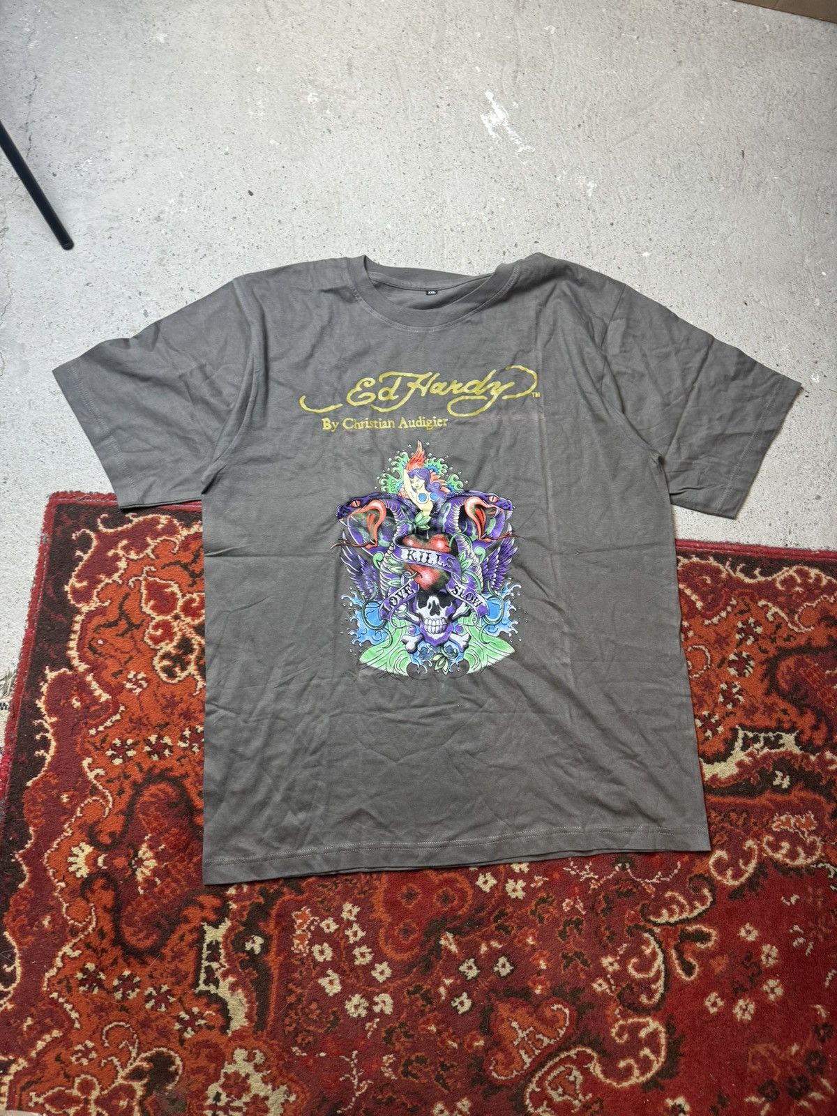 Japanese Brand × Vintage Vintage Y2K Ed Hardy Style Love Kills Skull Girl Logo T shir Size US XL / EU 56 / 4 - 1 Thumbnail