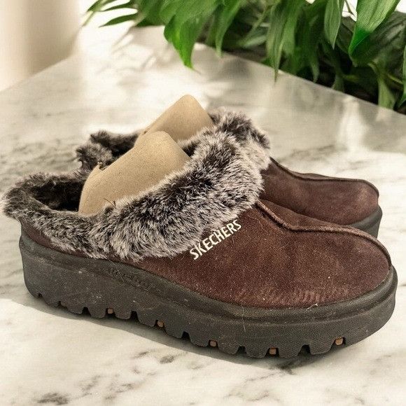 SKECHERS Vintage Skechers Women's Brown Suede Faux Fur-Lined Slip-On Size US 7.5 / IT 37.5 - 1 Thumbnail