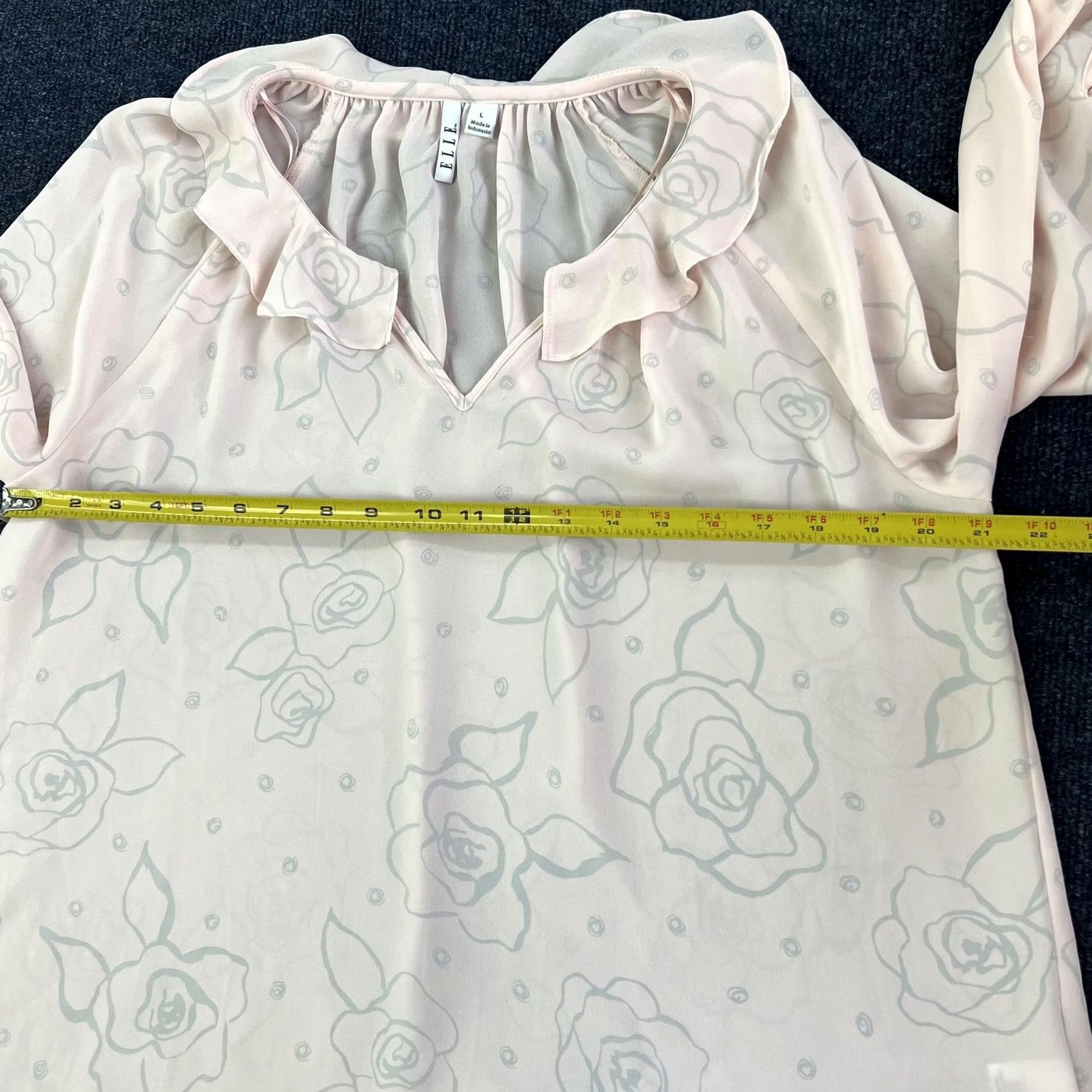 Vintage ELLE Blouse Womens Large Pink Floral Ruffle V Neck 3/4 Sleeve Sheer Chiffon Size L / US 10 / IT 46 - 6 Thumbnail
