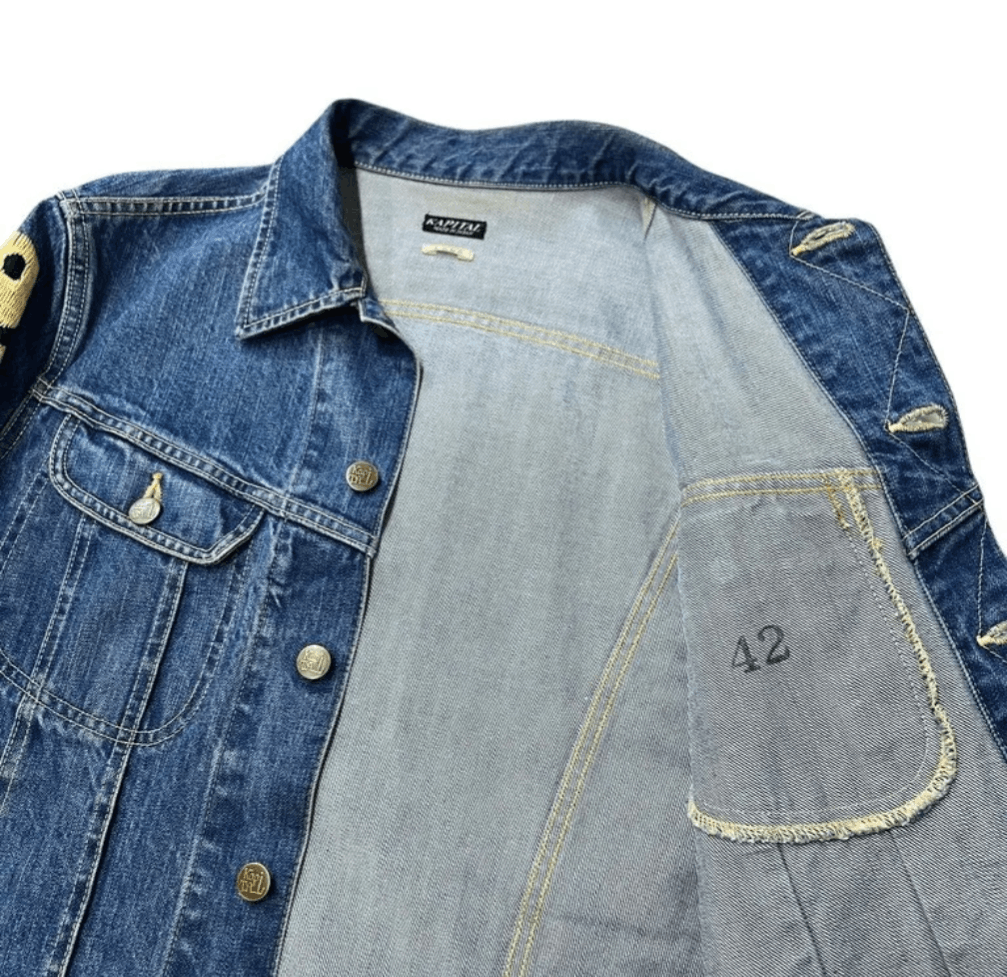 Kapital 14oz Denim Westerner LONG Washed Smiley Logo Denim Jacket Size US M / EU 48-50 / 2 - 4 Thumbnail