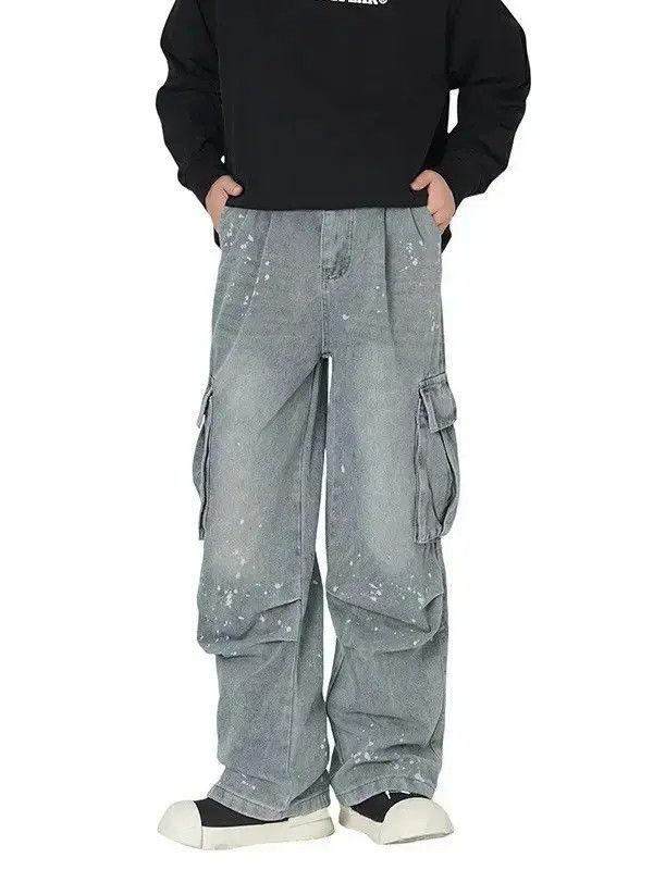 Japanese Brand Retro loose splashed ink wide leg pocket jeans Size US 34 / EU 50 - 4 Thumbnail