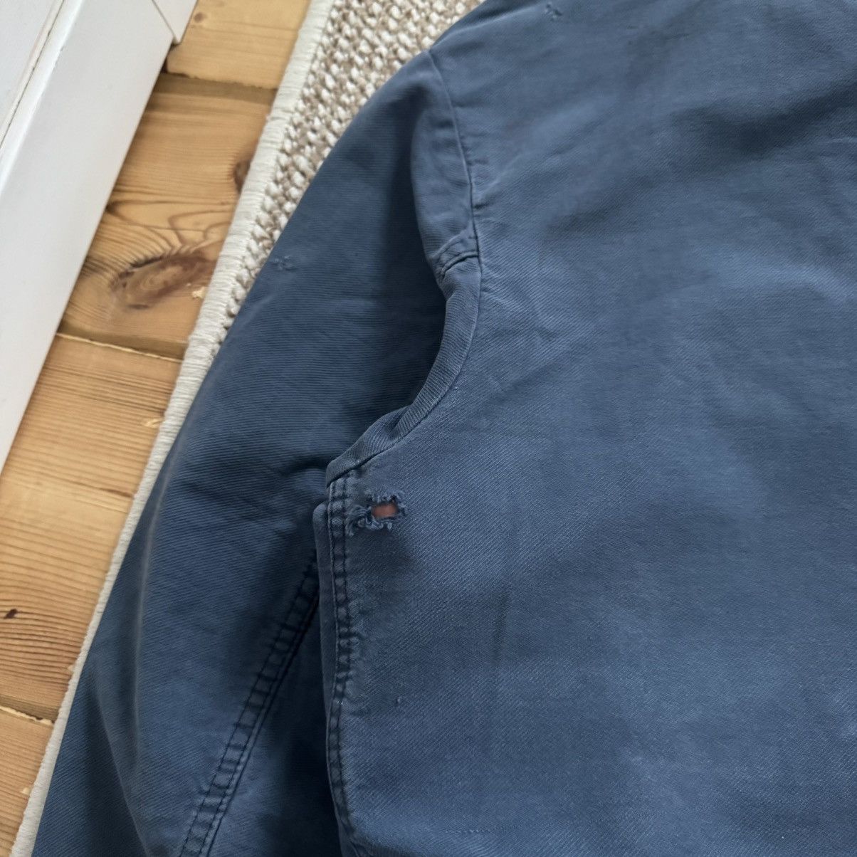 Le Laboureur 70-80s French Vintage Faded Cotton Works Very Worn Jacket Size US XL / EU 56 / 4 - 16 Thumbnail