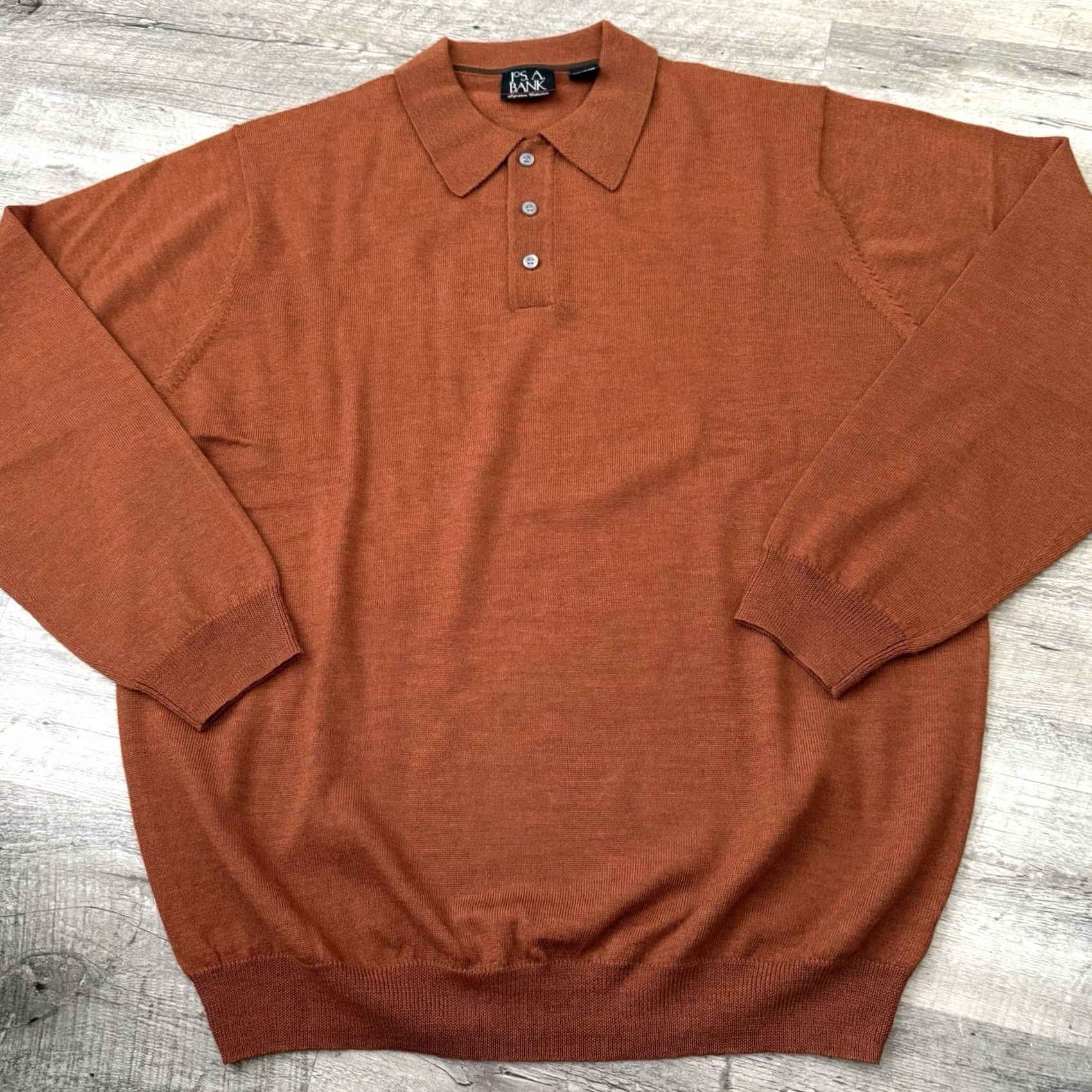 Jos. A. Bank Jos A Bank Polo Sweater Mens Large Rust 100% Merino Wool Signature Knit Light Size US L / EU 52-54 / 3 - 3 Thumbnail