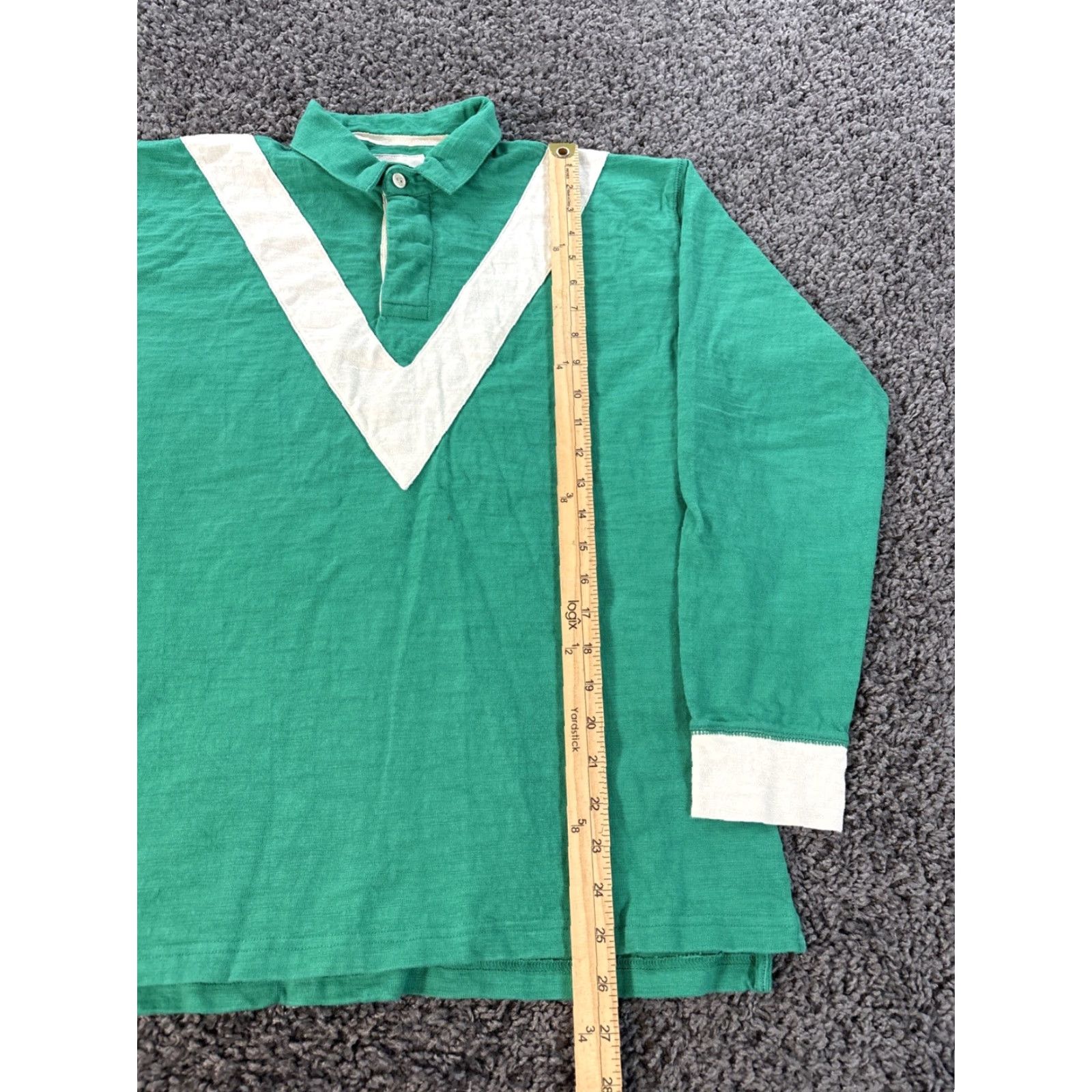 Vintage Drake's Polo Rugby Shirt Mens 38 Green Cotton Chevron Fléme Vneck Collared Shirt Size US M / EU 48-50 / 2 - 2 Thumbnail
