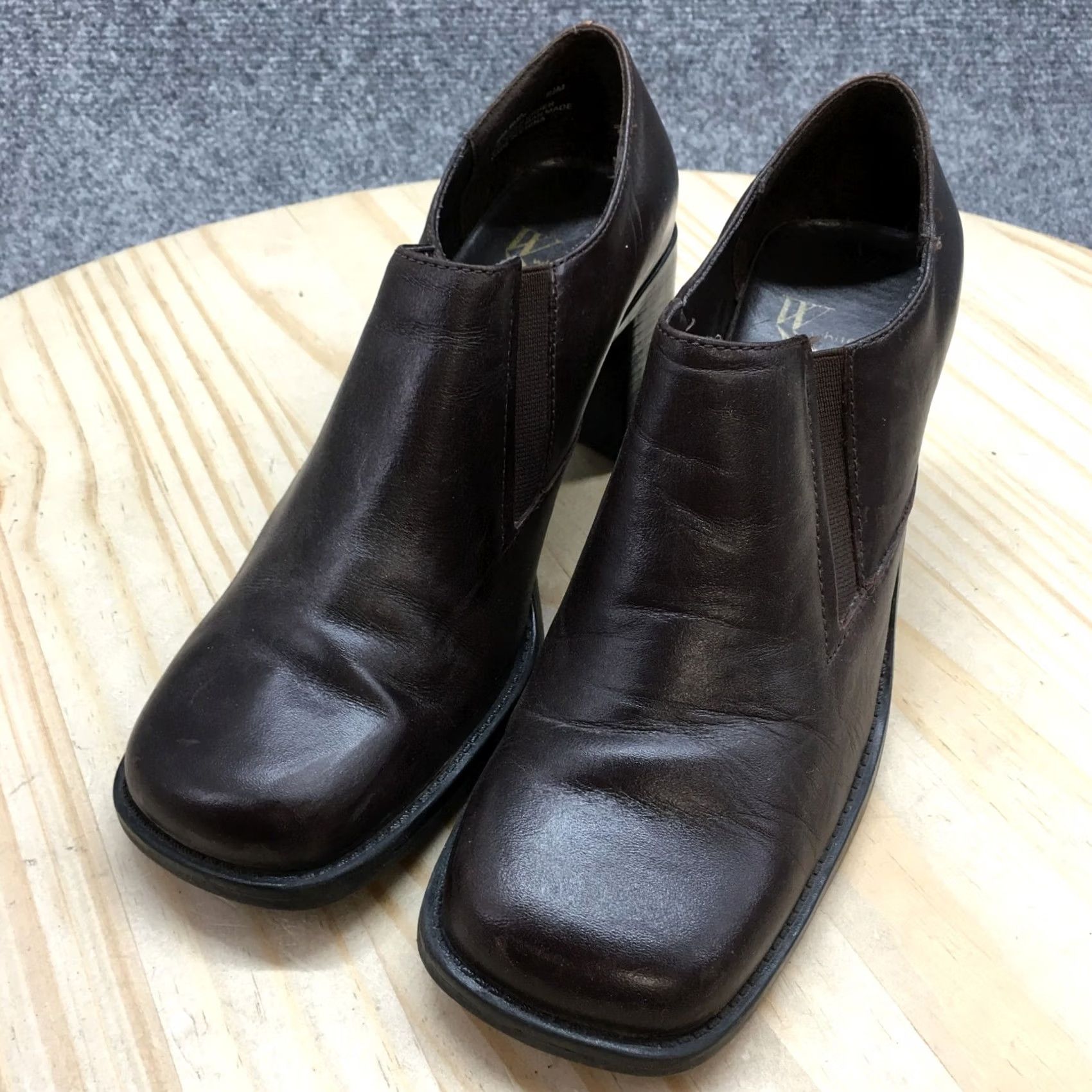 Vintage White Mountain Boots Womens 6.5 M Jive Slip On Low Bootie Brown Leather Heels Size US 7 / IT 37 - 3 Thumbnail
