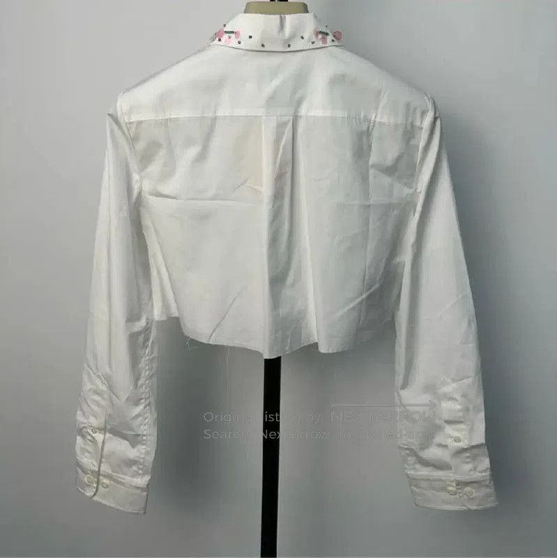 Miu Miu Miu Miu White Cropped Cotton Shirt with Embroidery . Size L / US 10 / IT 46 - 2 Thumbnail