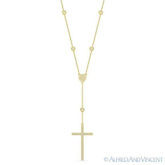 Other Cross Crucifix CZ Crystal 925 Sterling Silver Pendant & Cath Size ONE SIZE - 2 Thumbnail