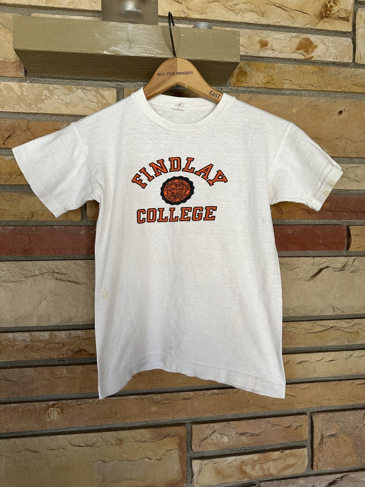 image of American College x Champion Vintage 60S Findlay College Champion Running Man Graphic Tee in White (