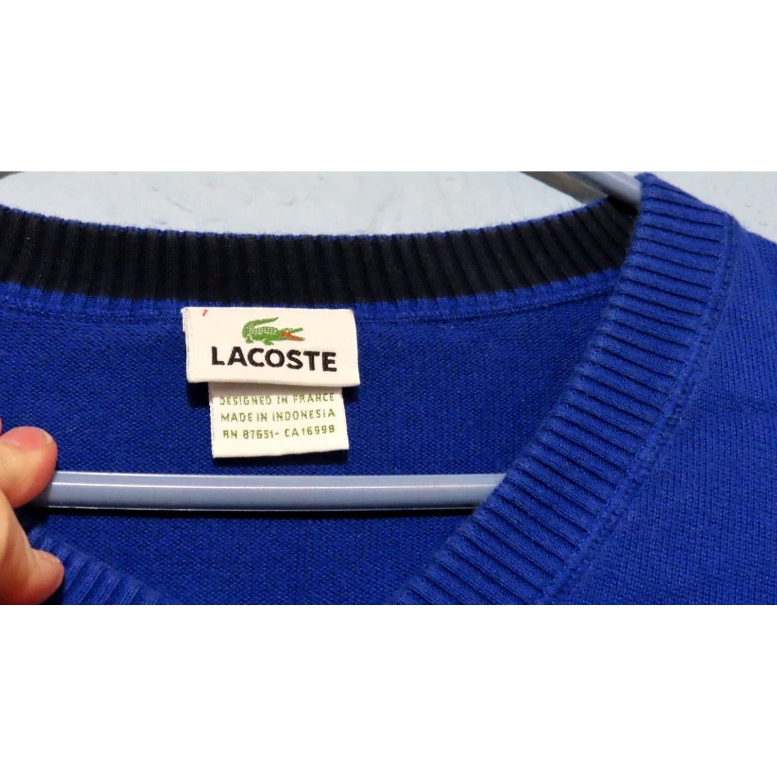 Lacoste Lacoste Mens Sweater 2XL Blue V-Neck Pullover Cotton Logo Casual Pullover Mens Size US XXL / EU 58 / 5 - 4 Thumbnail