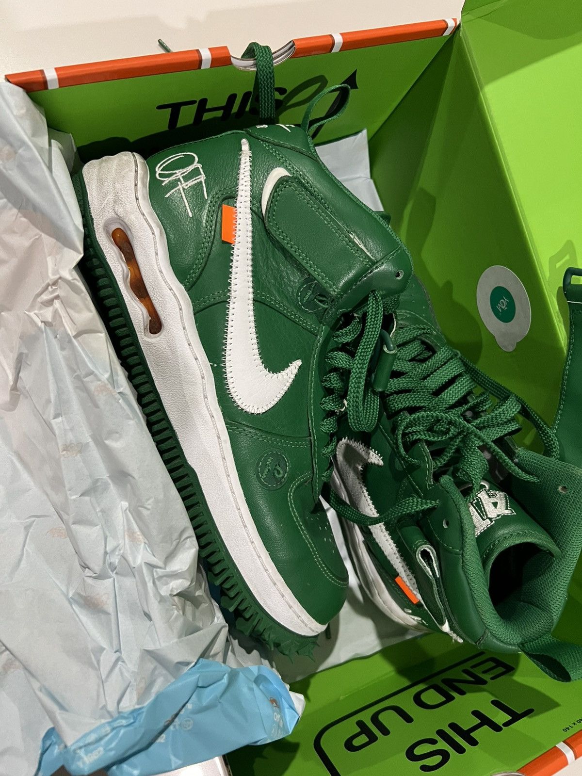 Nike × Off-White × Virgil Abloh Off-White Nike Air Force 1 Mid SP LTHR pine green Size US 9 / EU 42 - 3 Thumbnail