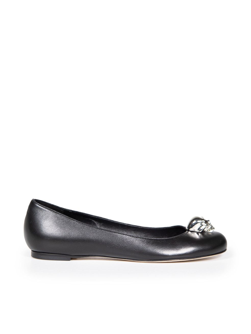 image of Alexander Mcqueen Black Leather Skull Flats, Women's (Size 8)