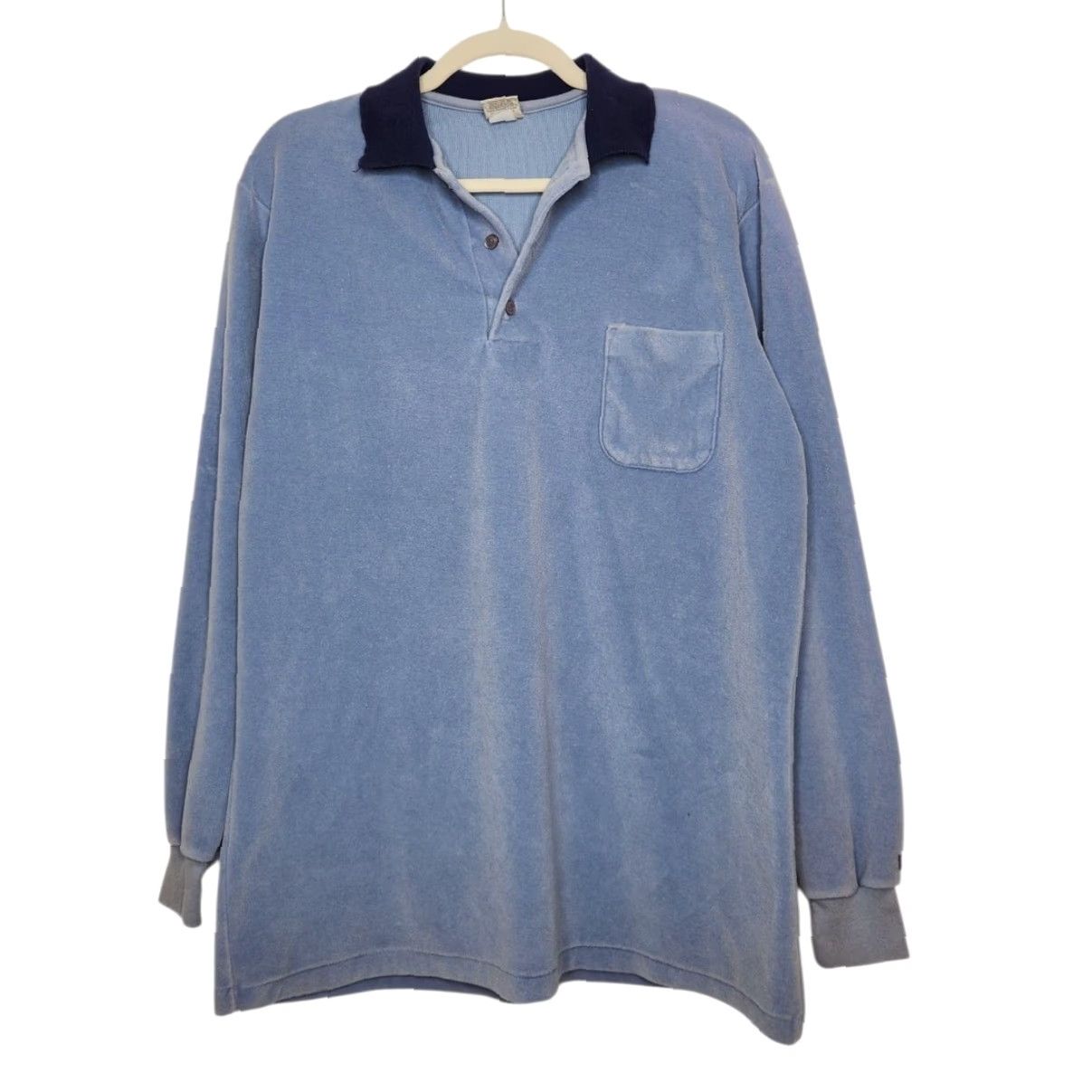 Wrangler VINTAGE Wrangler Crushed Velvet Velour Long Sleeve Henley Polo XL Blue Size US XL / EU 56 / 4 - 2 Thumbnail