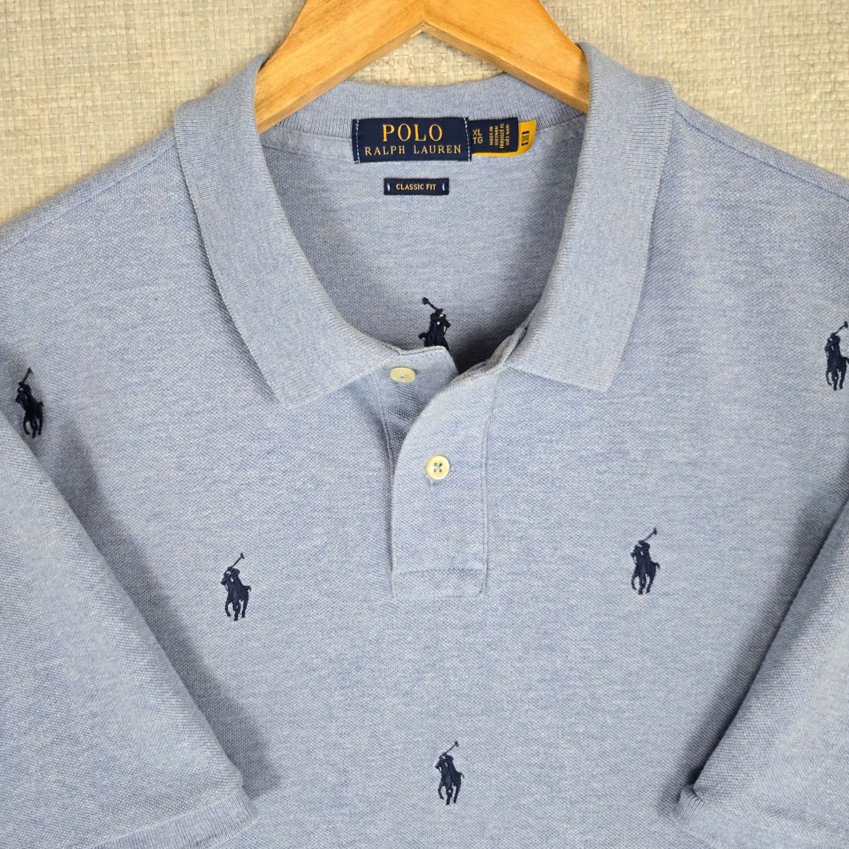 Polo Ralph Lauren Polo Ralph Lauren Mens Cotton All Over Pony Print Sport Shirt Blue Size US XXL / EU 58 / 5 - 3 Thumbnail