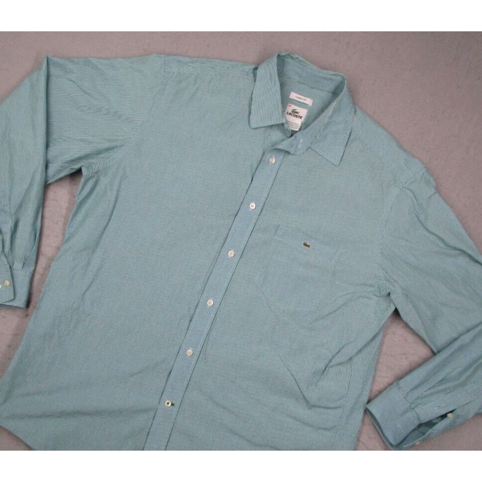 Lacoste VINTAGE Lacoste Shirt Men XL Green Striped Button Up Classic Fit Crocodile Size US XL / EU 56 / 4 - 2 Thumbnail