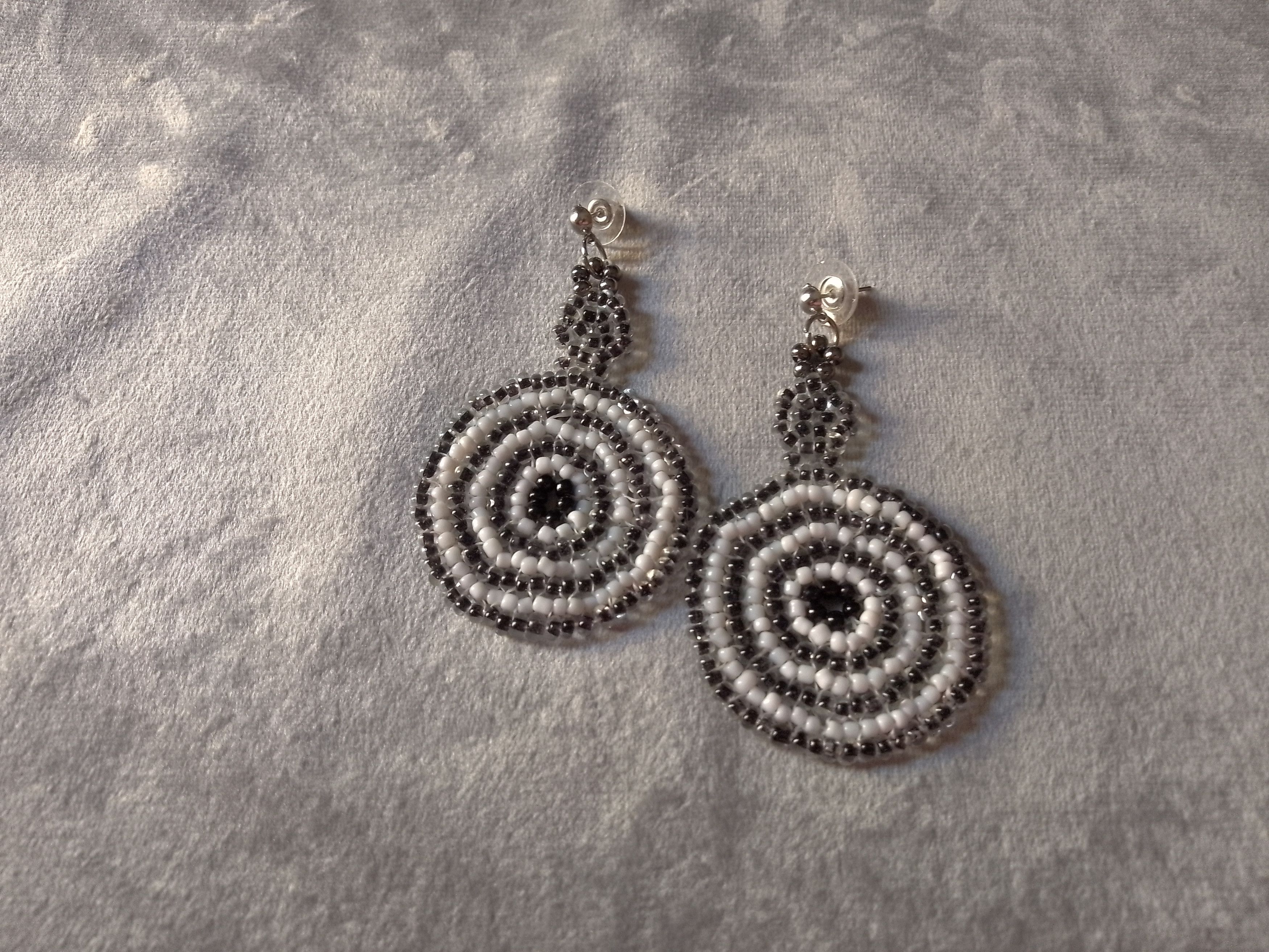 Handmade Earrings Circles Long Black White Embroidered Size ONE SIZE - 5 Thumbnail