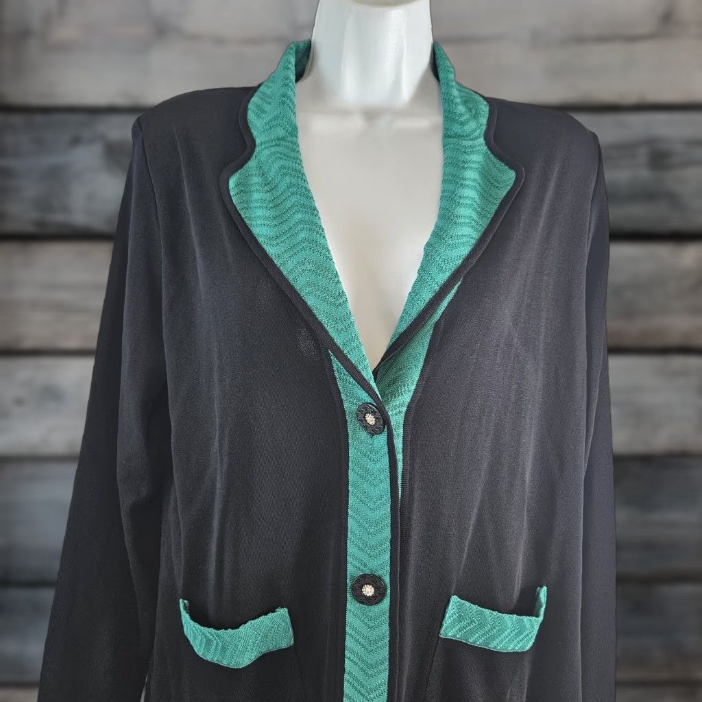 Vintage Misook Jacket Womens Medium Black Button Front Long Sleeve Knit Coat StyleBasic Jacket Mens Womens Size M / US 6-8 / IT 42-44 - 1 Thumbnail