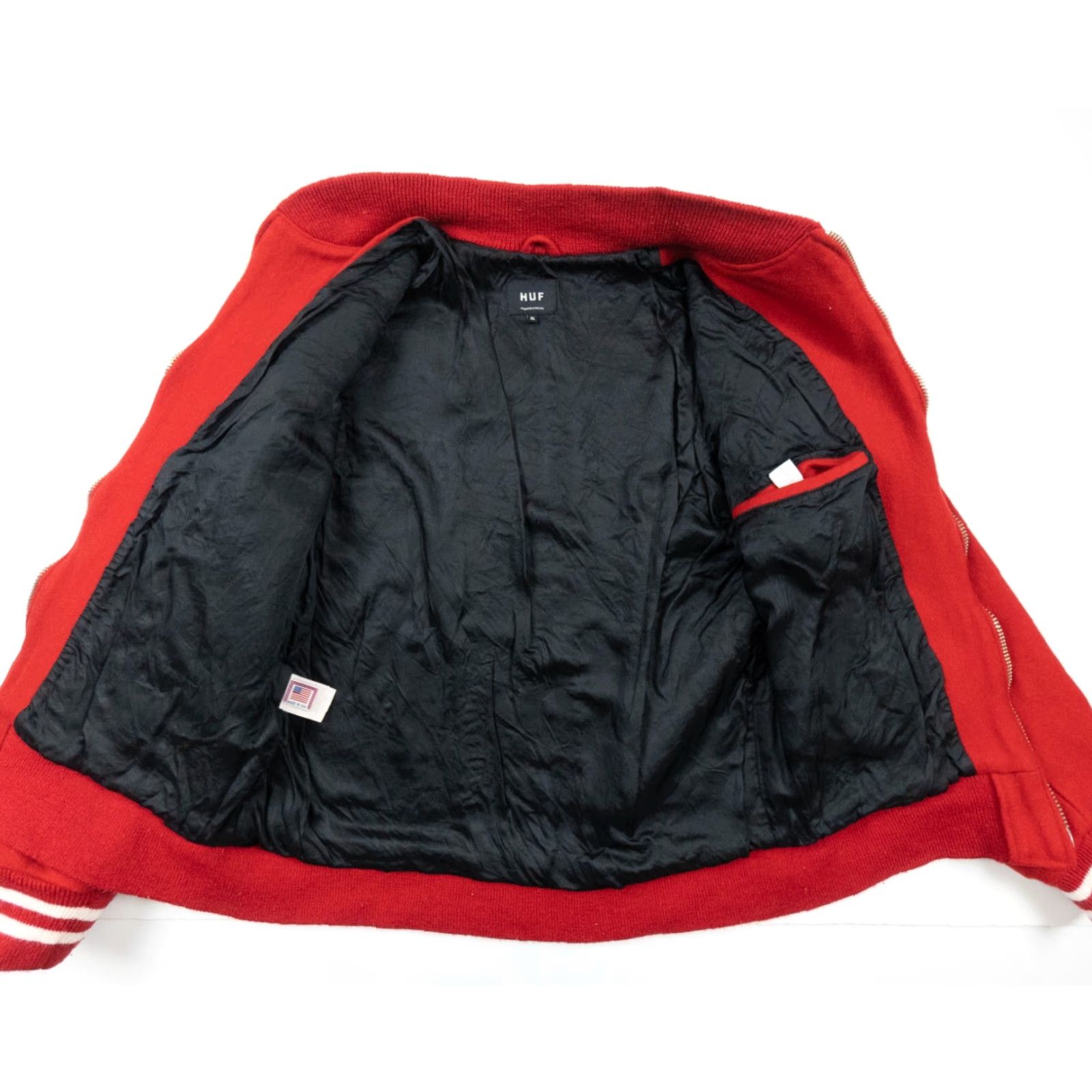 Huf HUF Mens Jacket XL Red Wool Varsity Bomber Full Zip Stand-Up Collar Modern Streetwear Decade Fashion (Adult) Size US XL / EU 56 / 4 - 6 Thumbnail