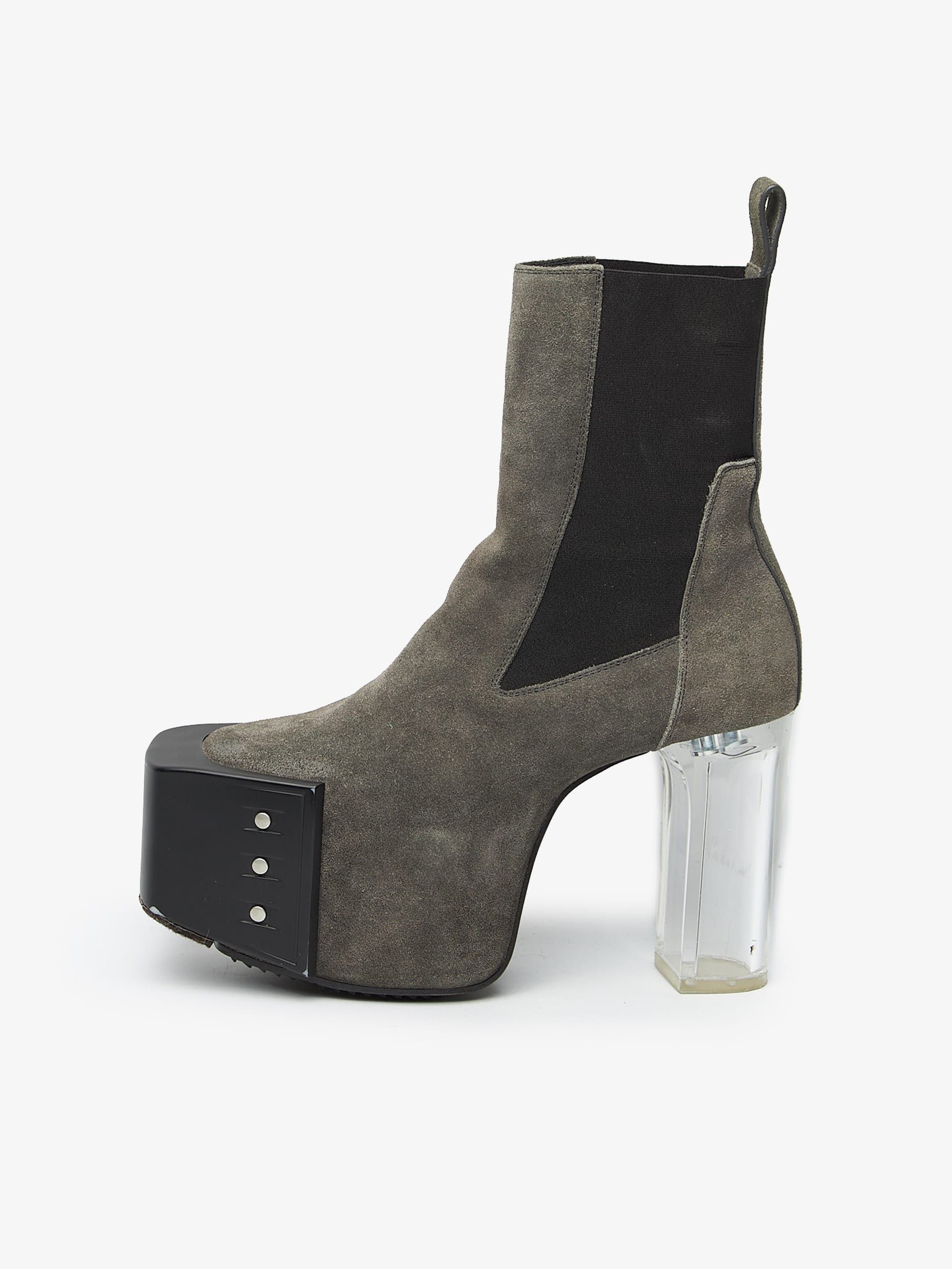 Rick Owens Gray Suede Kiss Suede Heel Boots | Grailed