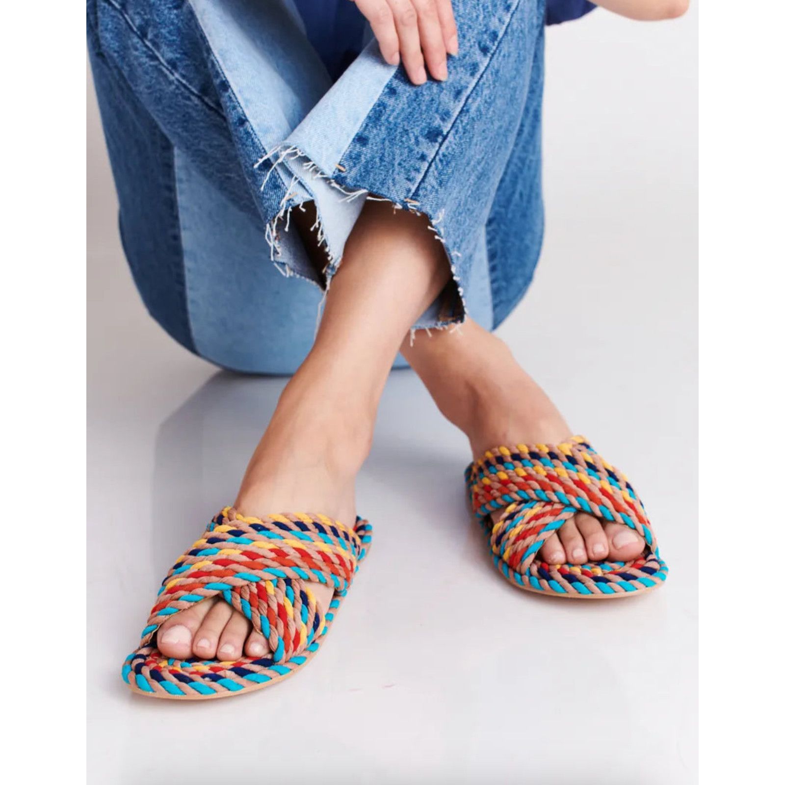 Anthropologie Salt + Umber Size 8 Saraya Multi-Rainbow Fabric Rope Sandal Size US 8 / IT 38 - 3 Thumbnail