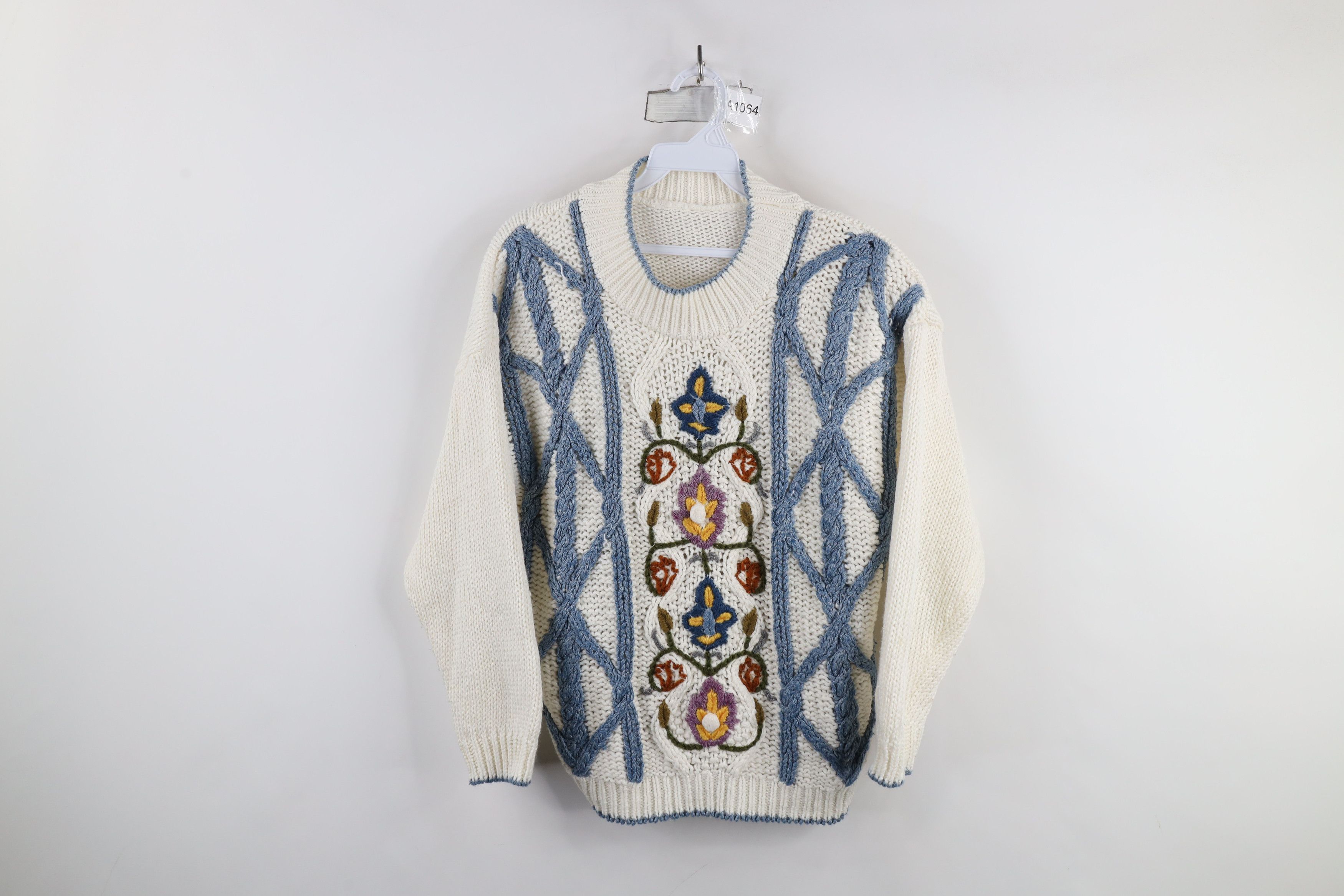 Vintage Vintage 90s Streetwear Flower Chunky Cable Knit Sweater Size M / US 6-8 / IT 42-44 - 1 Thumbnail