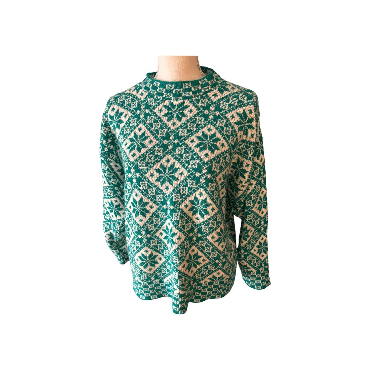 Cabin Creek Vintage Holiday Sweater L Green White Snowflake Pattern Size L / US 10 / IT 46 - 1 Thumbnail