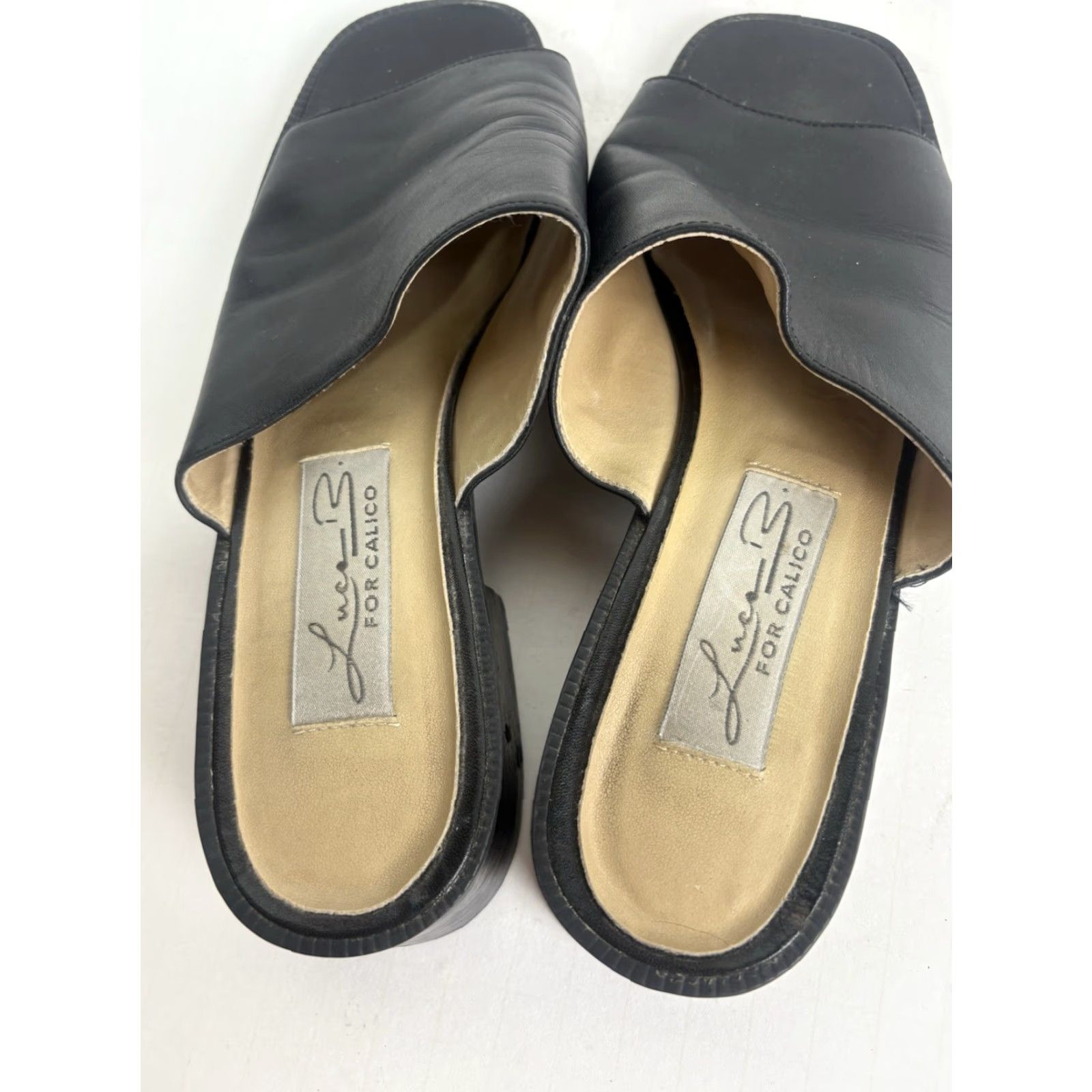 Vintage Calico Luca B Women's Leather Slide Sandals Size 7M Black Casual Summer Brazil Size US 7 / IT 37 - 3 Thumbnail