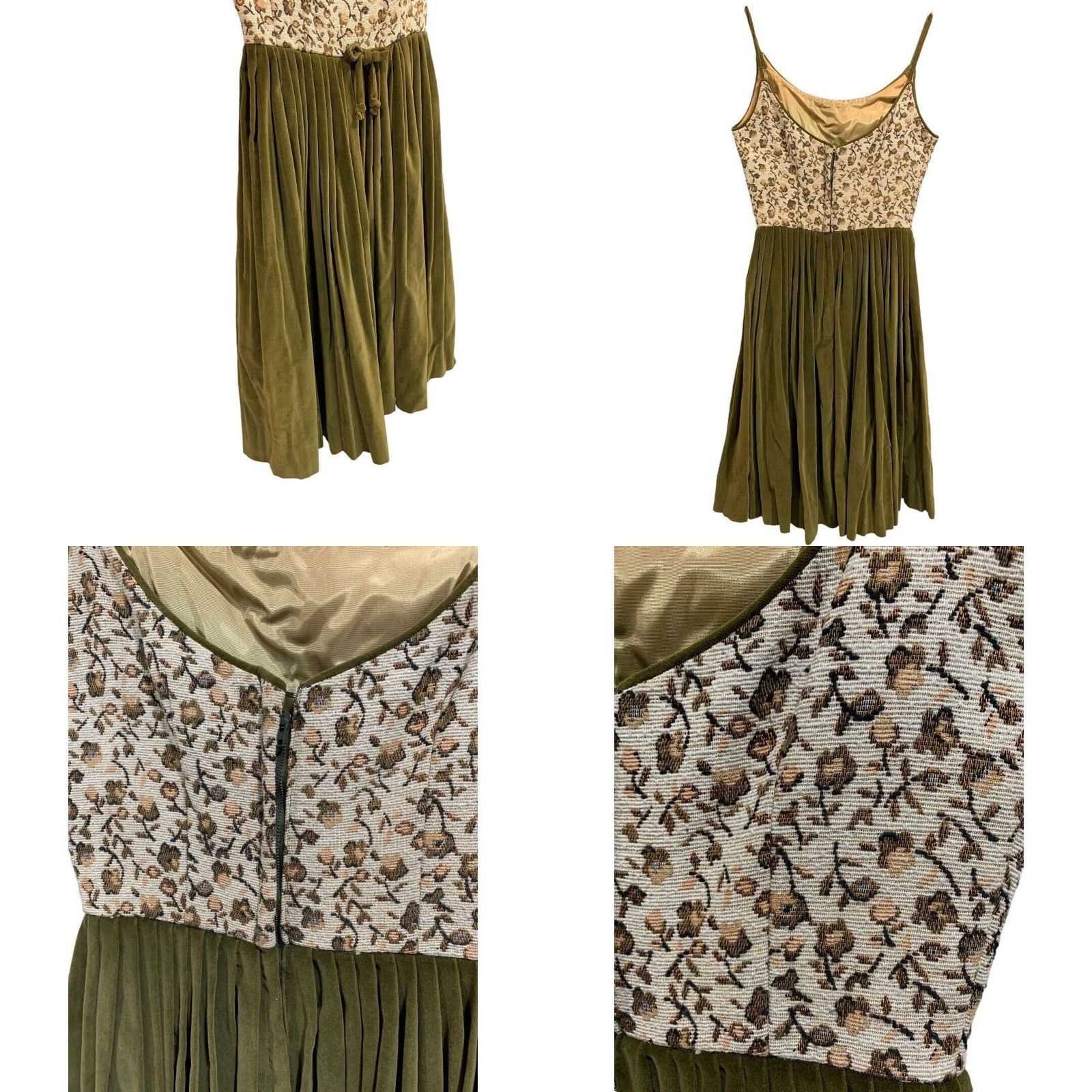 Velvet VINTAGE Juene Leique Cherberg Dress Green Velvet Tapestry Bodice A-Line XS 1960s Womens Size XS / US 0-2 / IT 36-38 - 8 Thumbnail