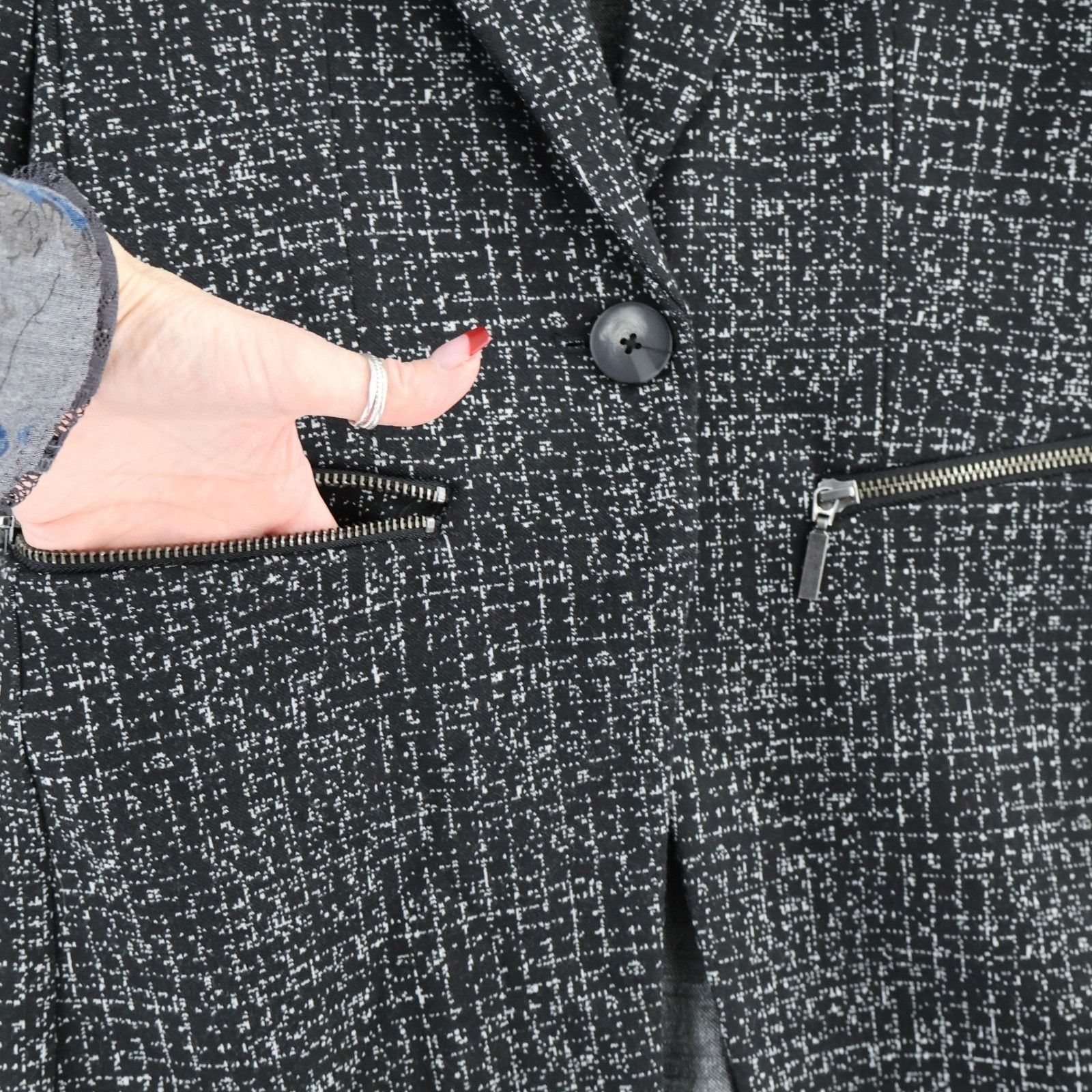 NIC+ZOE NIC+ZOE Dotty Grid Zip Jacket Womens XS Black Knit Career Po Size XS / US 0-2 / IT 36-38 - 5 Thumbnail