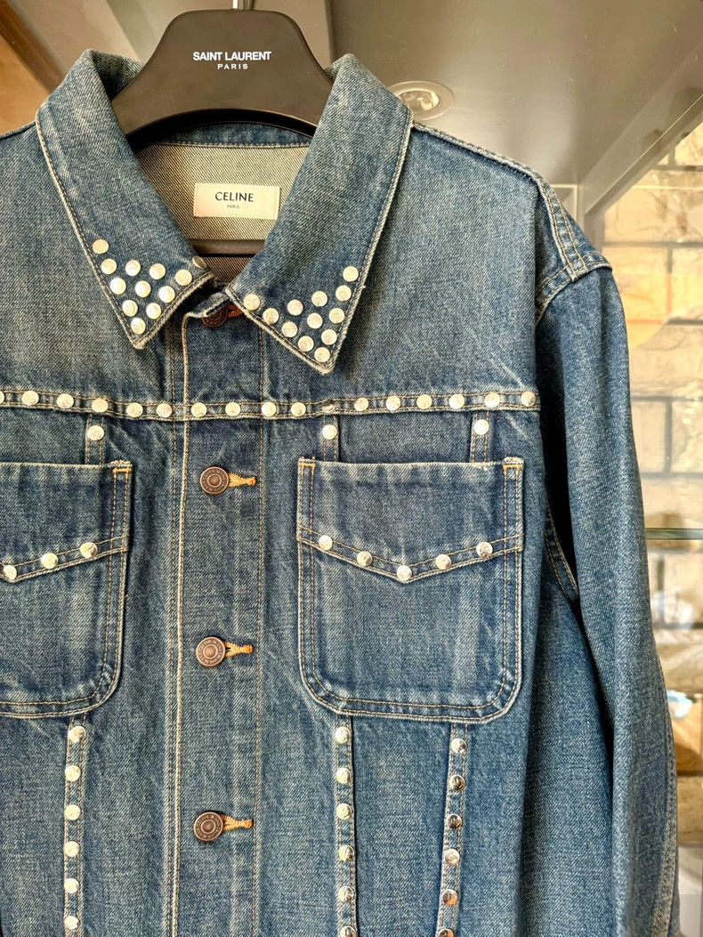 Celine celine 20 FW runway blue studded denim jacket 2501