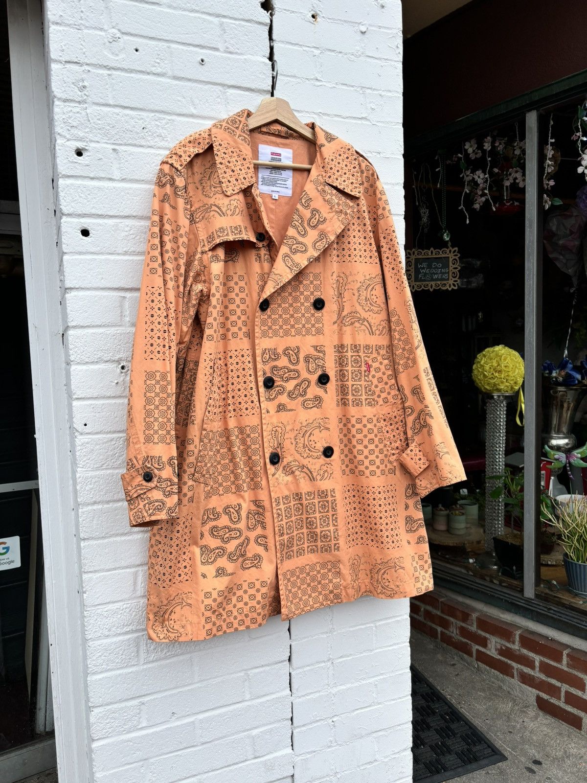 Supreme Paisley Orange Button Long Trench Coat