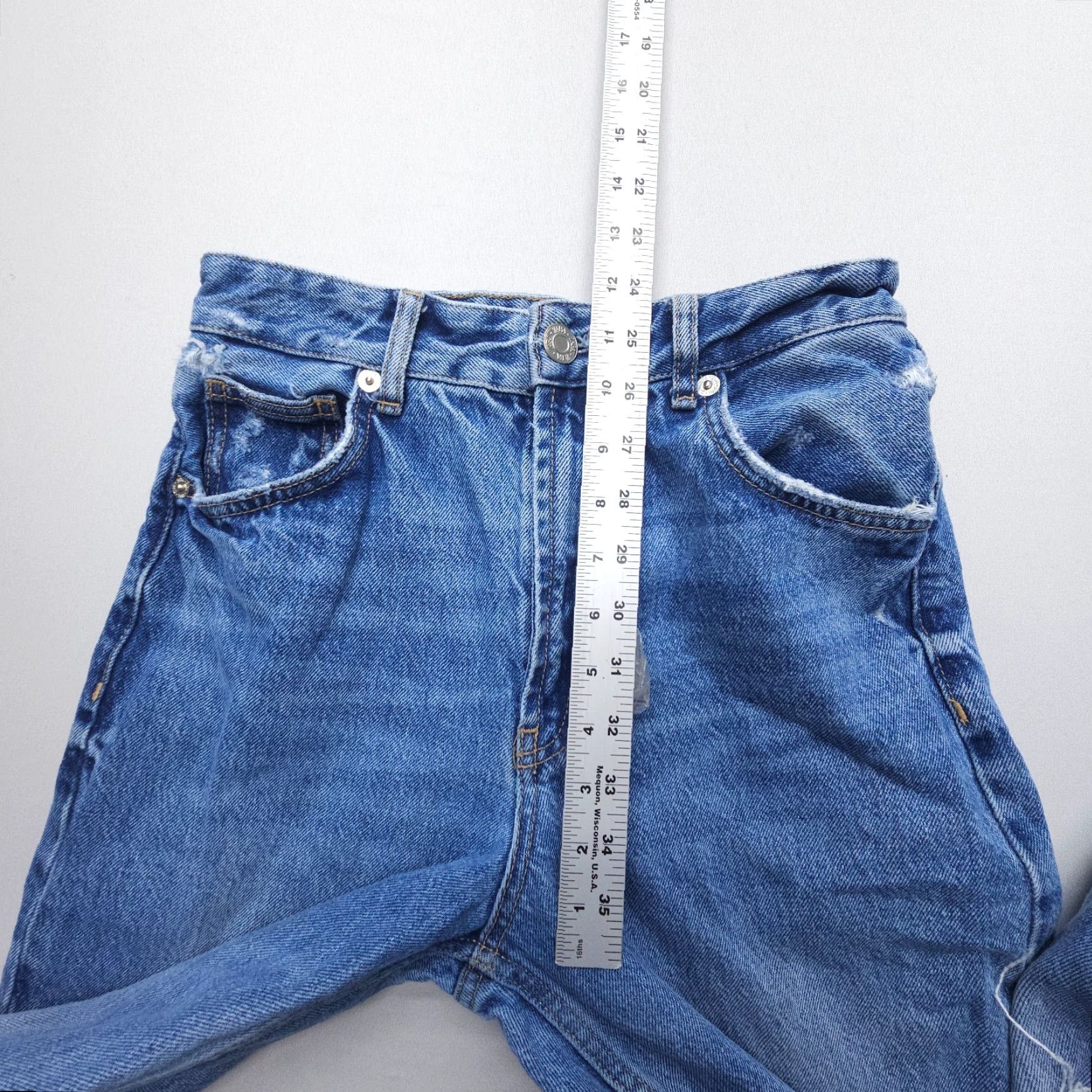 Zara Zara Jeans Women Size 4 Blue High Rise Straight Distressed Denim 5-Pocket Relaxed Fit 33in Inseam Size 27" / US 4 / IT 40 - 7 Thumbnail